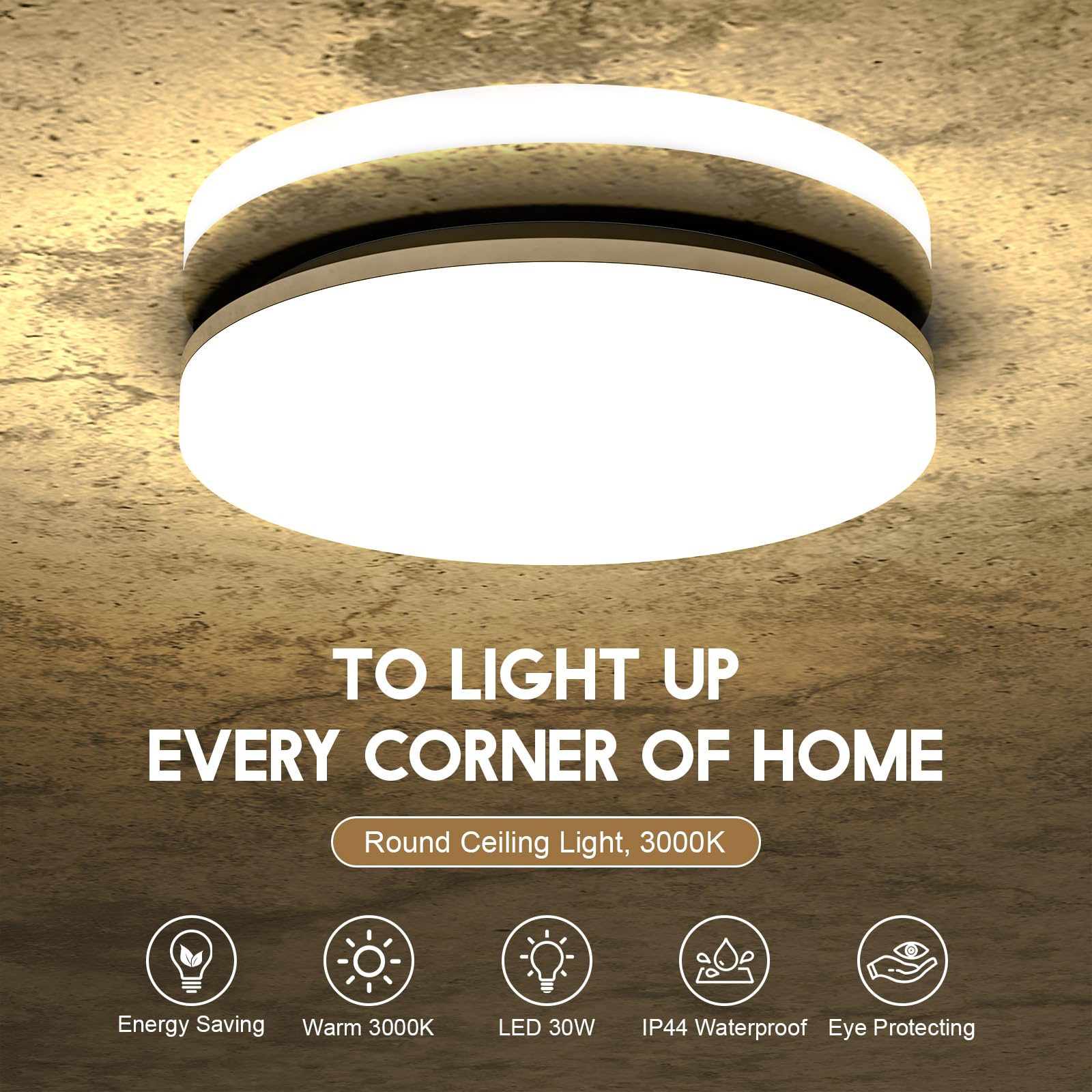 18W moderno impermeabile LED Lampada a soffitto tondo sottile plafoniera 1650lm Bianco caldo 3000K plafoniere a led per Soggiorno Sala da pranzo Camera da letto Bagno Cucina Balcone Corridoio