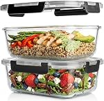 8 Cups/ 63 Oz 4 Piece (2 containers + 2 Lids) Large Glass Food Storage/Baking Containers w/Locking Lids Ideal for Storing food, vegetables/fruits BPA Free & Leak Proof Microwave, Oven Safe - Black