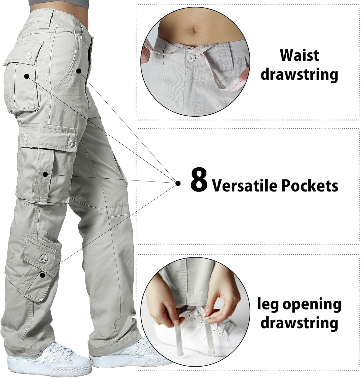 Match Cargo Pants Women,Hiking Pants Baggy Fit Joggers Cotton Casual Military Army Combat Work Pants with 8 Pockets
