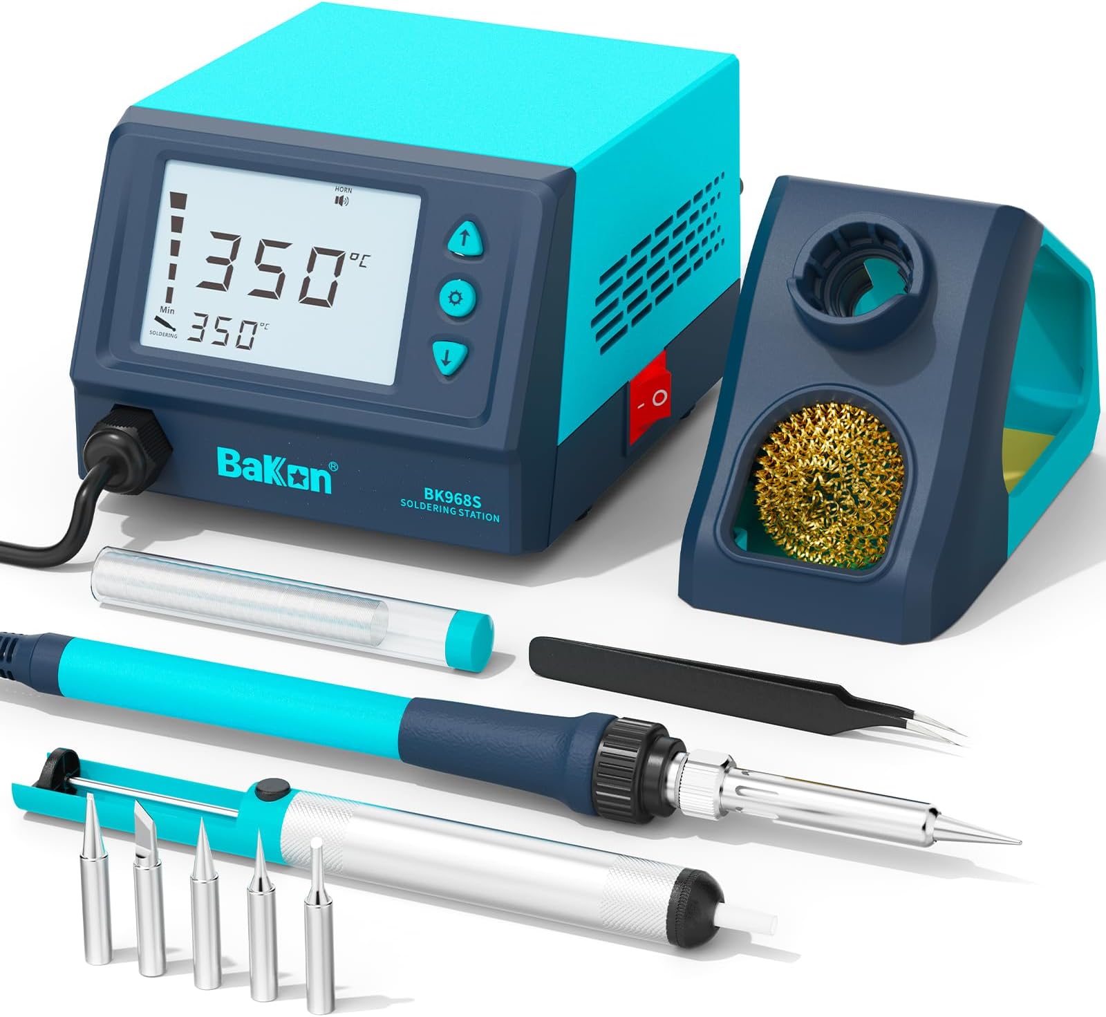 968S Soldering Iron Kit,Digital Soldering Station with Sleep Mode,Fast Heating Up,°C/ºF Conversion(356℉-896℉),Password Lock,ESD Safe,Solder Sucker,Tweezers,Solder,5 Extra Iron Tips