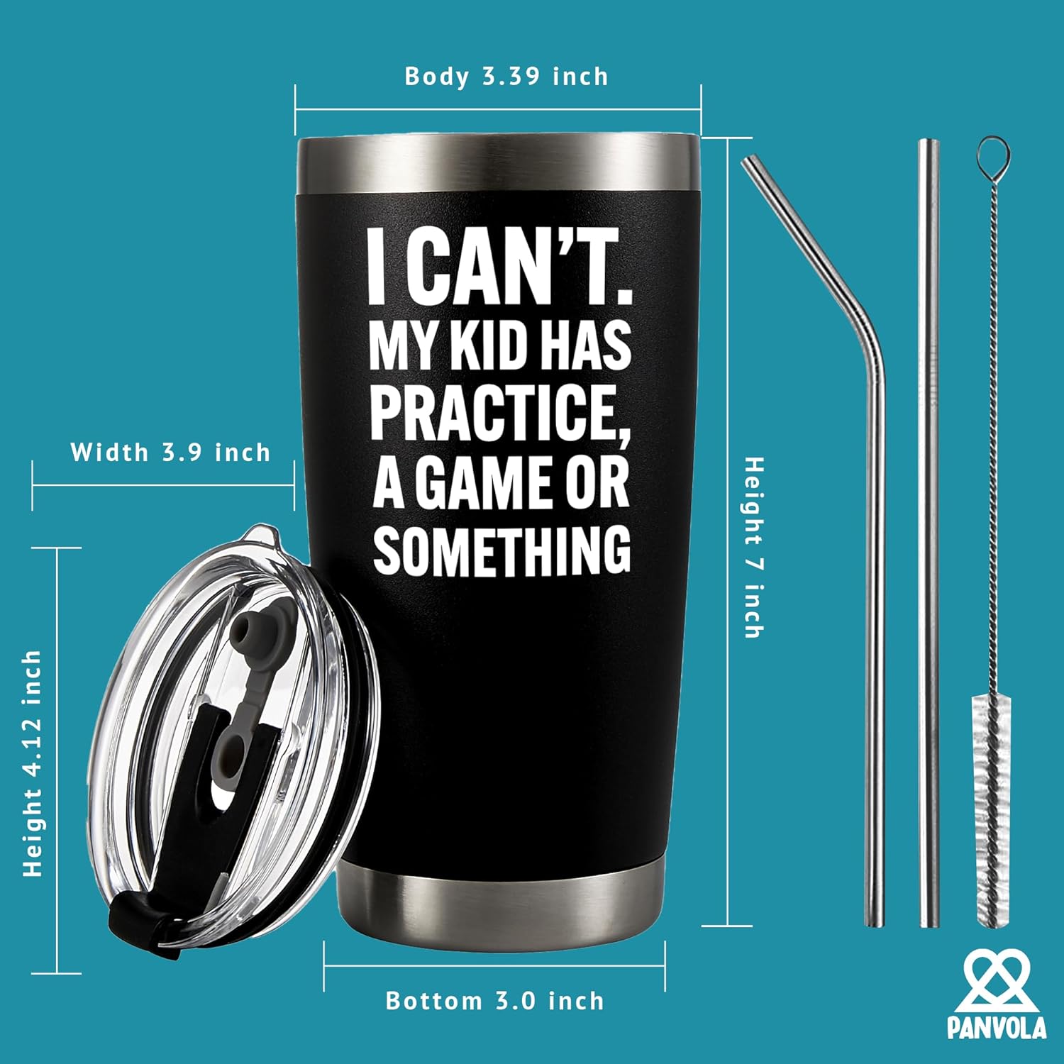 I Can’t My Kid Has Practice A Game or Something Sports Mom Dad Gifts from Son Daughter Gamer Vacuum Insulated Tumbler Travel Mug with Lid and Straw 20 oz Black - Image 5