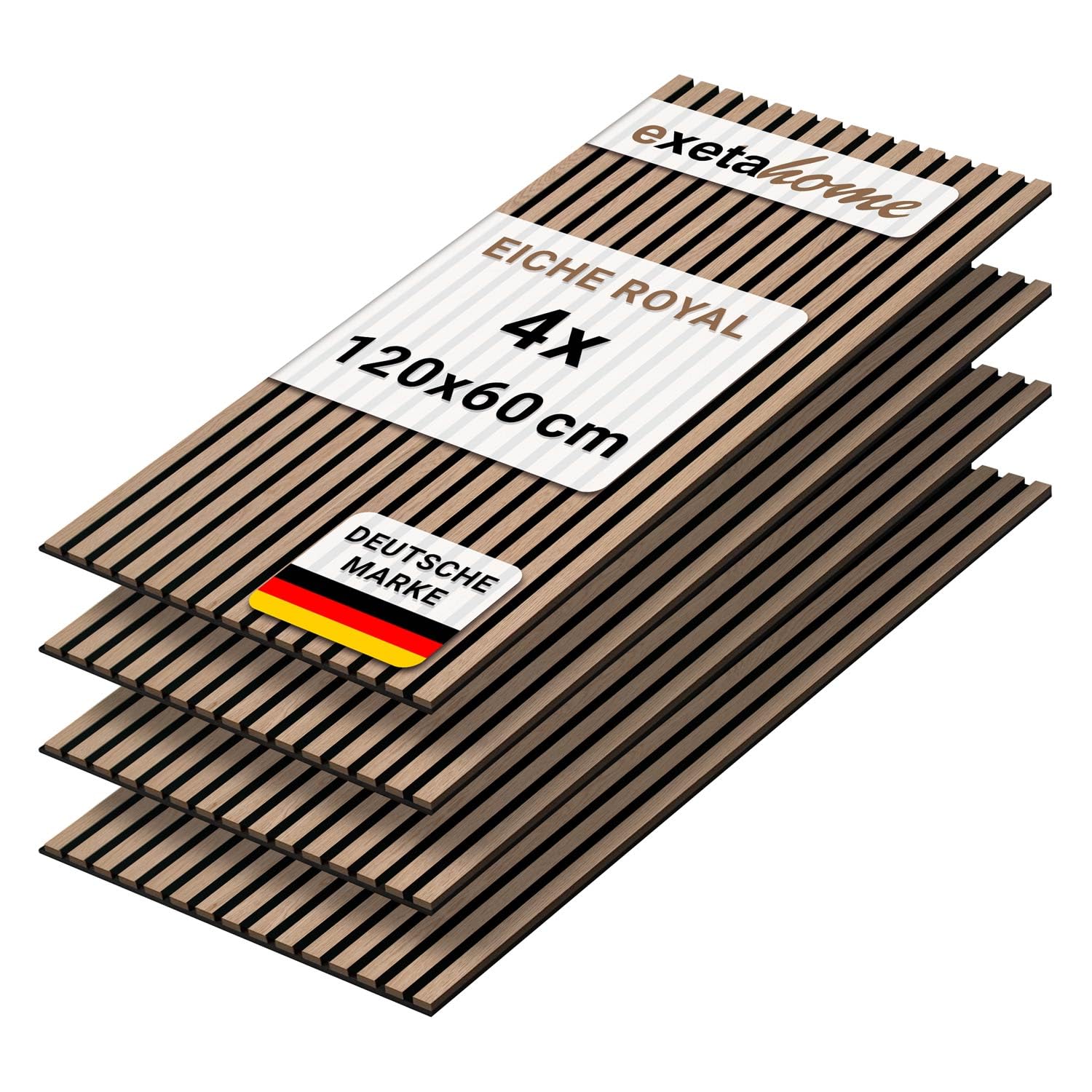 4er Set Akustikpaneele Holz 120x60 cm – extra dick 2,1 cm I Holzpaneele mit Echtholz-Furnier für akustische Schallabsorption & optimale Raumakustik I Wandpaneele Holz in Eiche Royal