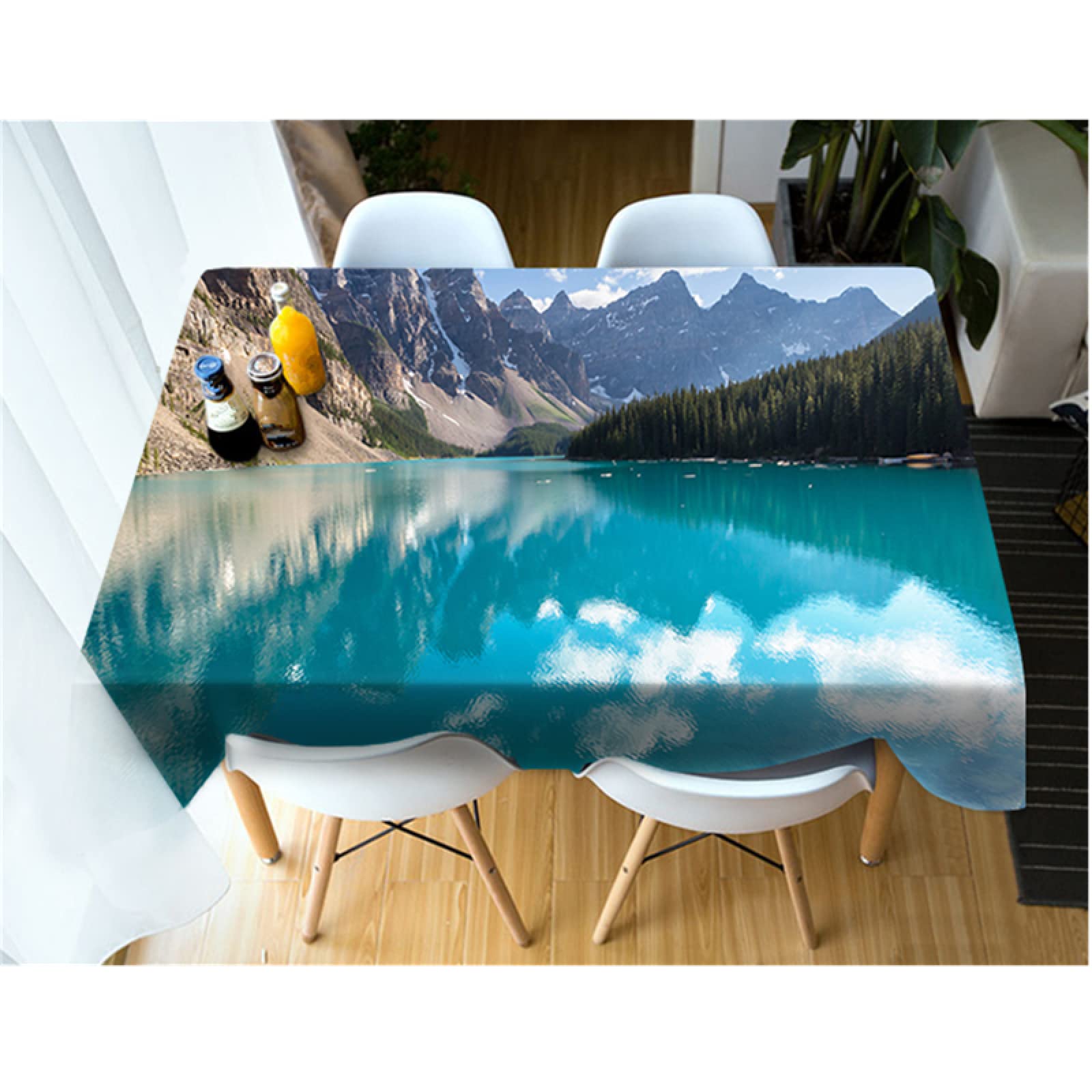 Nappe carrée Mountain Lake 3D imperméable et couvre-table de cuisine extérieur