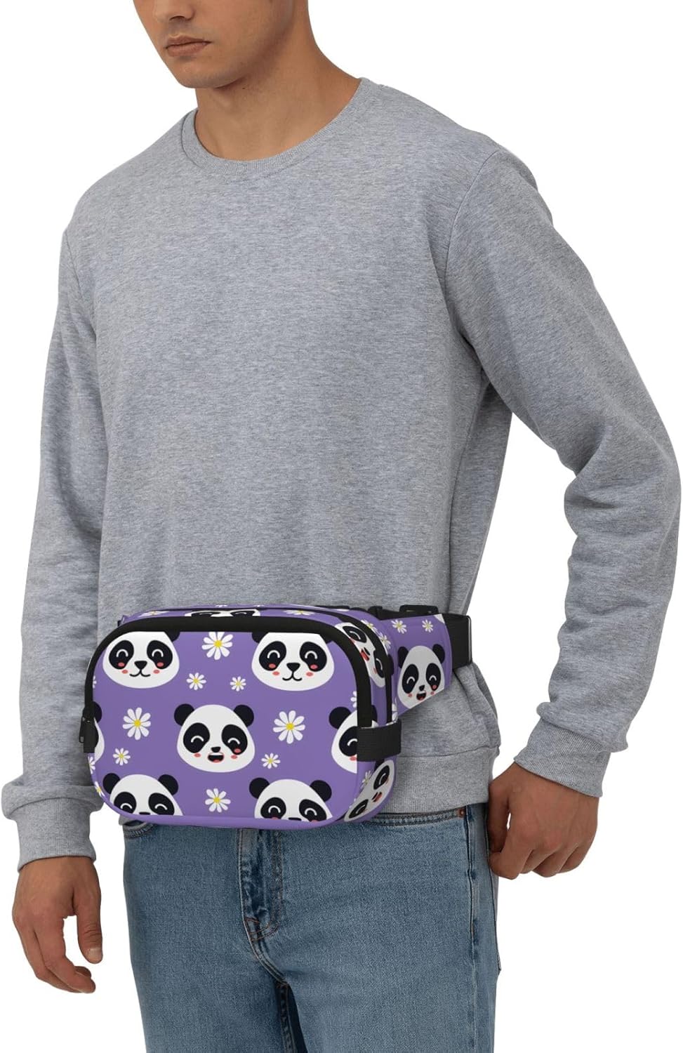 Cute Animal Panda Daisy Fanny Pack for Women Men Fashion Waist Packs with Adjustable Strap Crossbody Belt Waist Bag for Hiking Running Travel