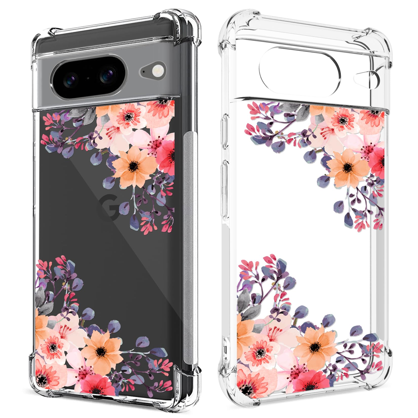 GREATRULY Floral Clear Case for Pixel 8 for Women/Girls,Pretty Phone Cover for Google Pixel 8,Flower Design Slim Soft Transparent Drop Proof TPU Protective Silicone Bumper Shell,FL-34