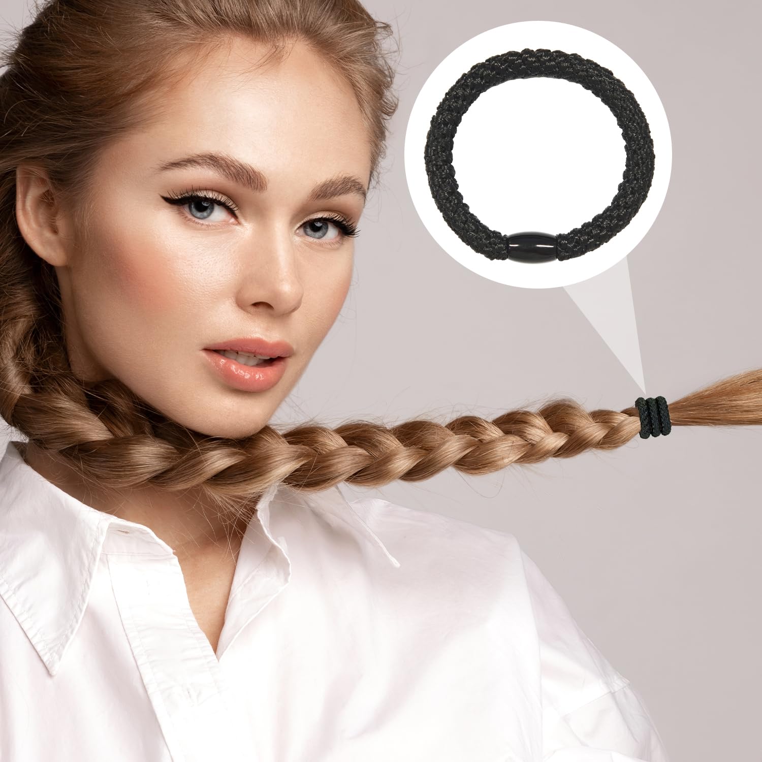 Hair Elastic Bands for Women and Girls Pack of 15 Black Thick and Thin Hair Ties, No Metal Braided Hair Bobbles - Image 3