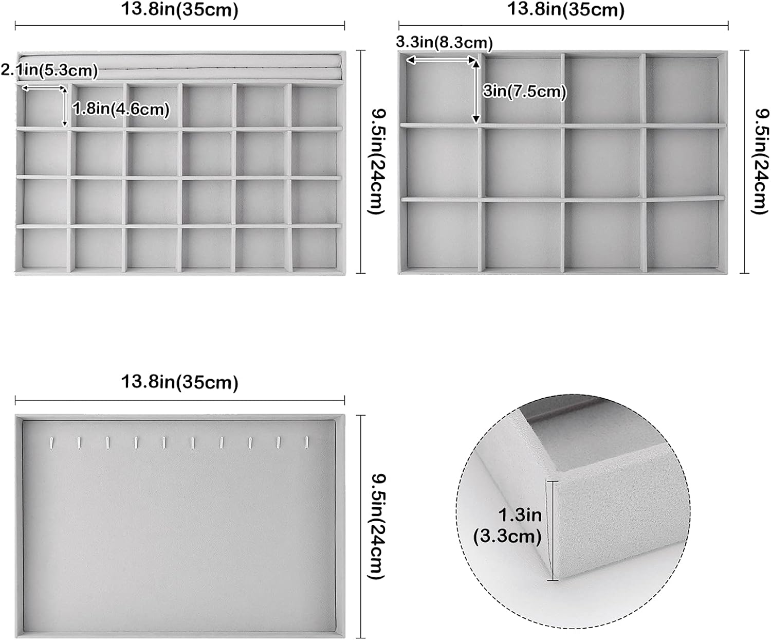 ProCase 3 Set Stackable Jewelry Organizer for Drawer Vanity Dresser, Jewelry Display Storage Tray for Ring Necklace Earring Watch with Removable Dividers -Grey : Clothing, Shoes & Jewelry