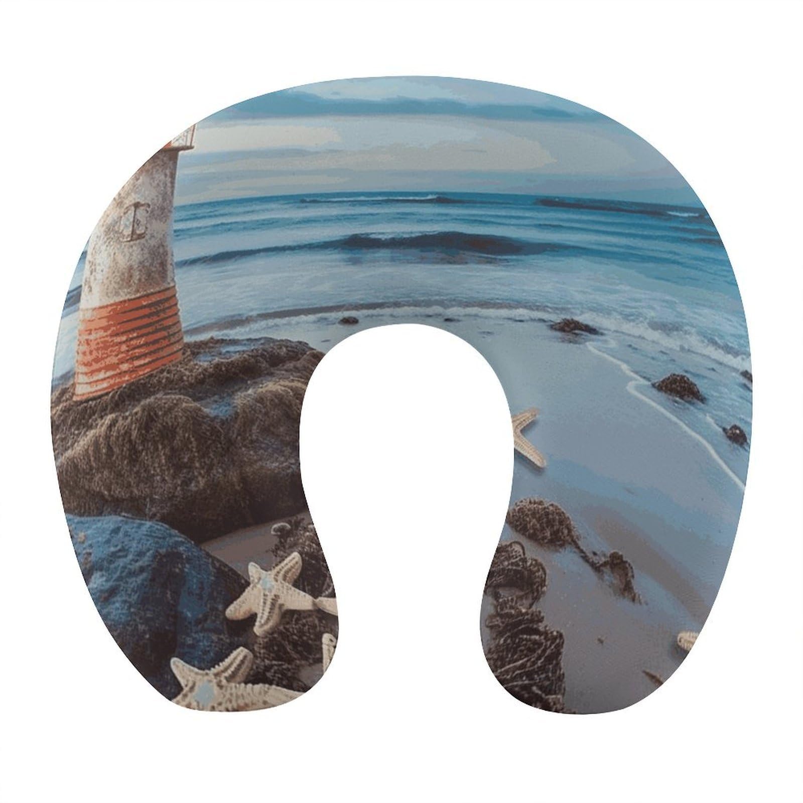 FekiLoot Starfish Lighthouse Beach Travel Pillow U Shaped Neck Pillow Comfortable Memory Foam Pillow Portable Soft Headrest Lightweight Neck and Head Support for Planes Trains Self-Driving Cars