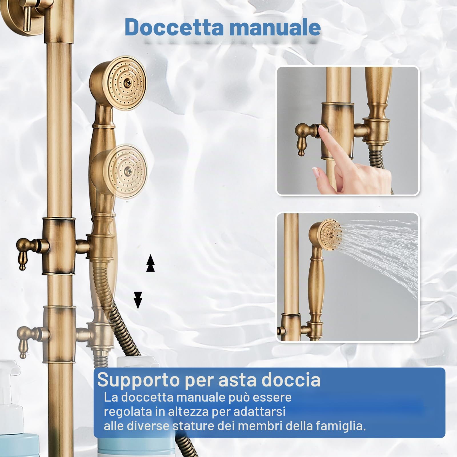 Rozin rubinetto doccia in ottone anticato con doccetta rubinetto doccia 8 pollici soffione doccia soffione doccia a pioggia con scaffale