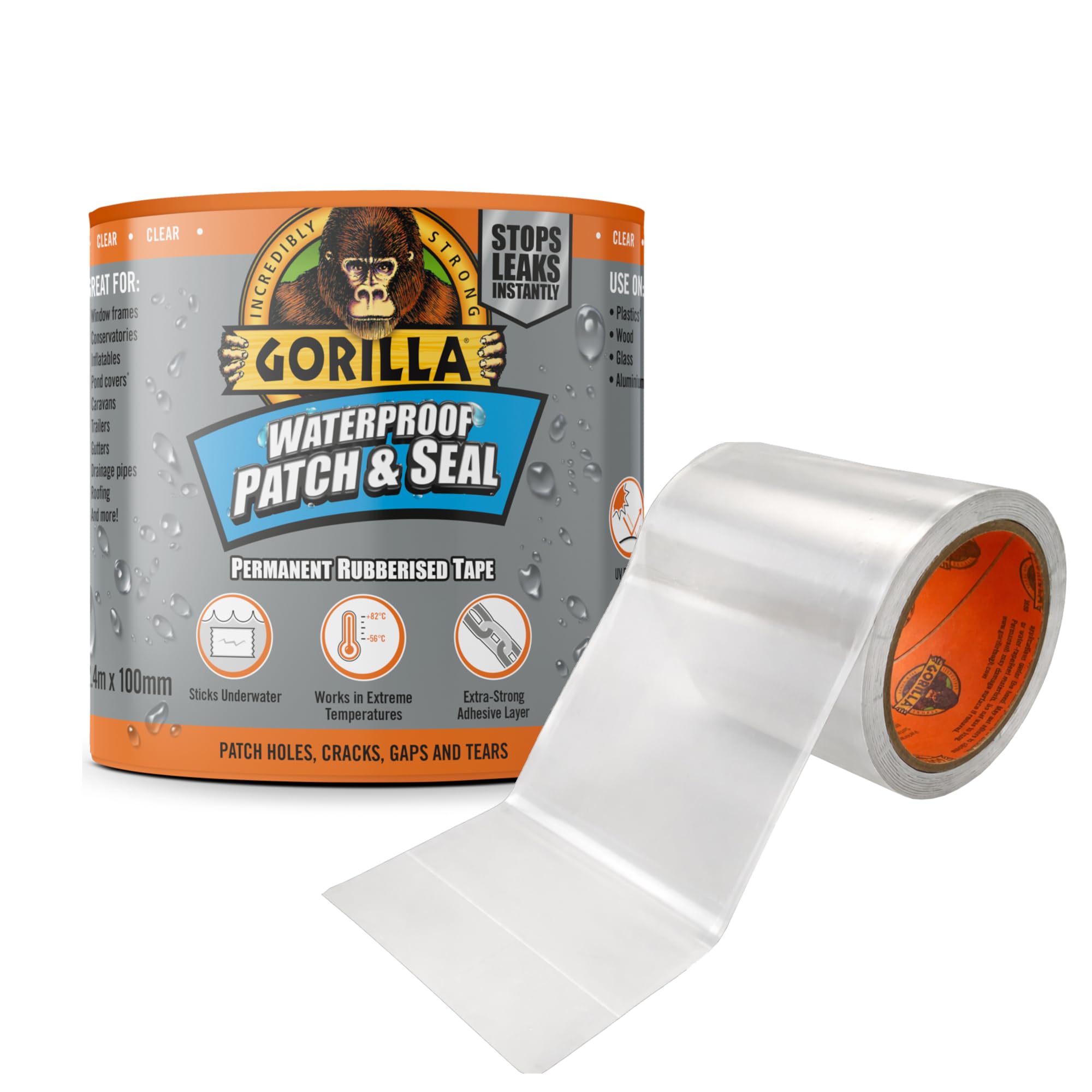 Gorilla Glue Gorilla® Waterproof Patch & Seal Tape 100mm x 2.4m Clear GRGWPSTCL