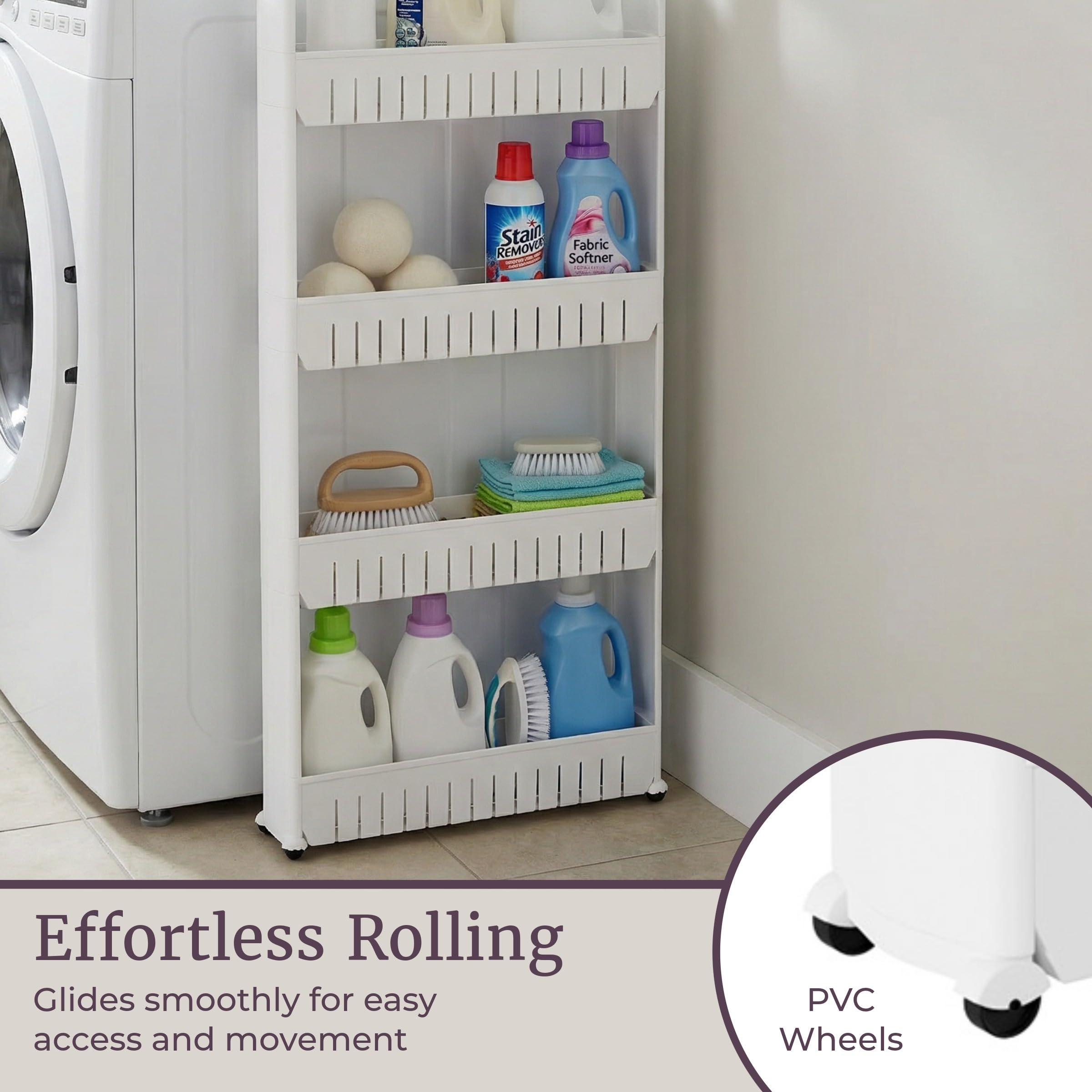 Everyday Home - Organizador de Almacenamiento de 4 Niveles, Estanterias Almacenaje, Carrito de Plástico con Ruedas para Oficina, Dormitorio, Baño y Lavandería (Blanco)