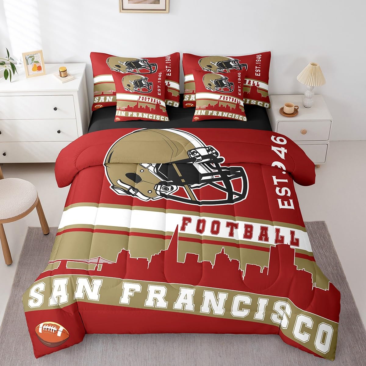 Erosebridal Football 7 Pcs Comforter Set Football Fans Bedding Twin