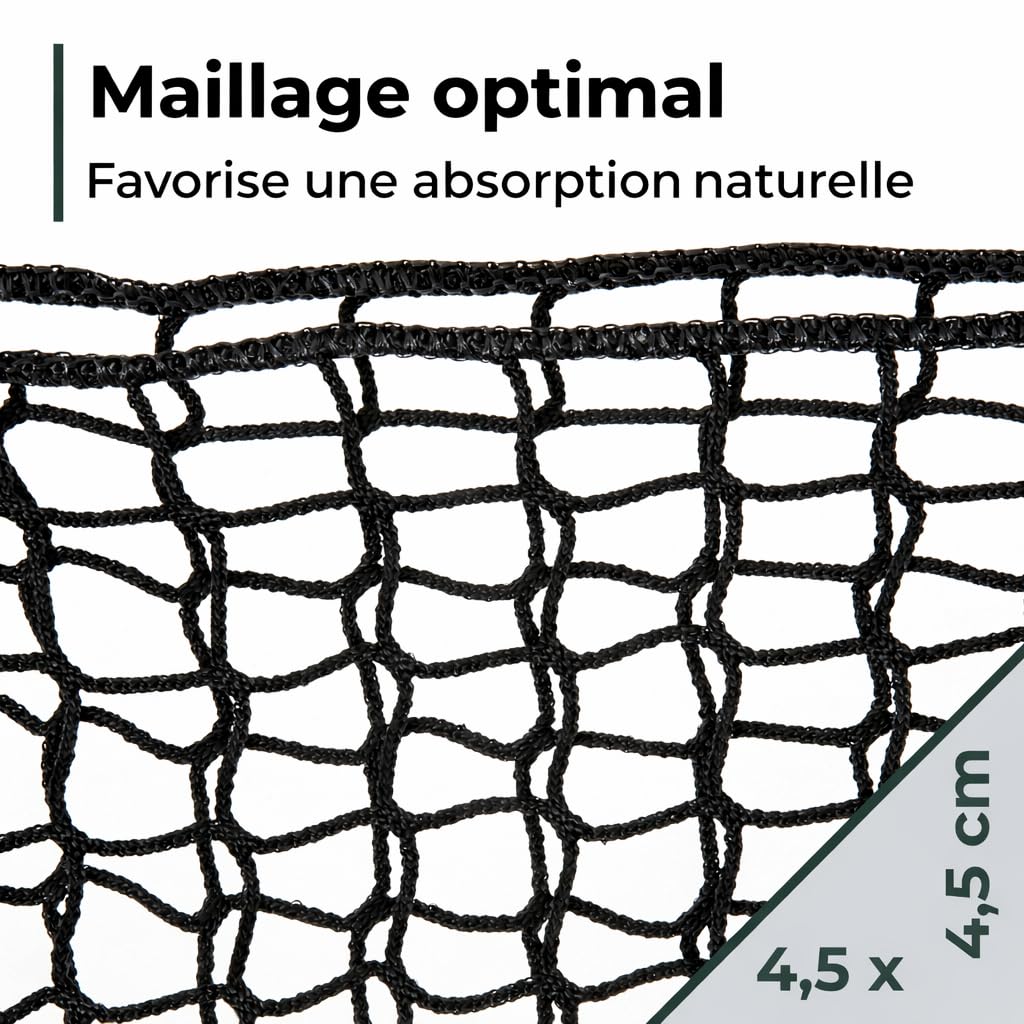 Flori's Filet à foin pour chevaux - Grand sac à foin pour chevaux - 90 × 120 cm - Maille étroite 4,5 cm - Filet à foin avec mousqueton - Environ 9 kg de foin - Slow Feeder