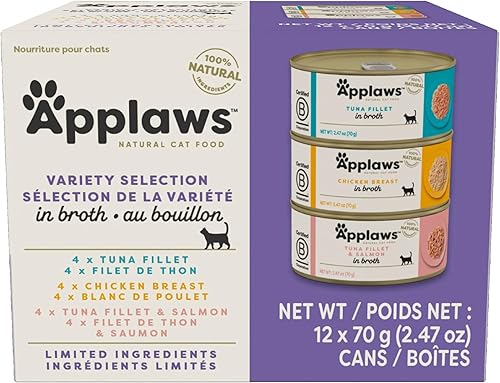 Miniatura 7 de Applaws Wet Cat Food, 12 unidades, alimento húmedo enlatado con ingredientes limitados, para recuento de pollo en caldo, latas de 2.47 onzas