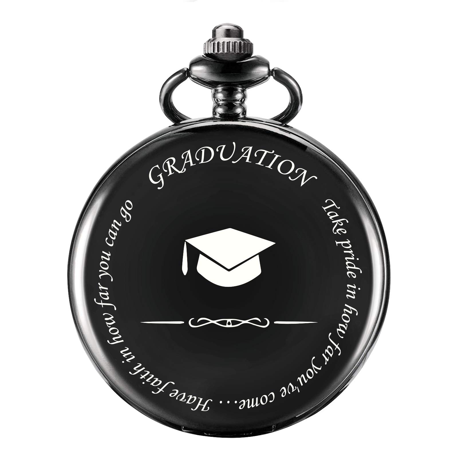 TREEWETO Engraved Pocket Watch Graduation Present for Him Her College High School for Son Daughter Men Classmates (Black)
