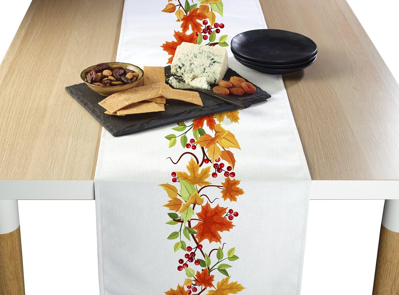 Fabric Textile Products | Fall Foliage Table Runner | 12" x 72" | Autumn and Thanksgiving Table Runner | Made in The USA