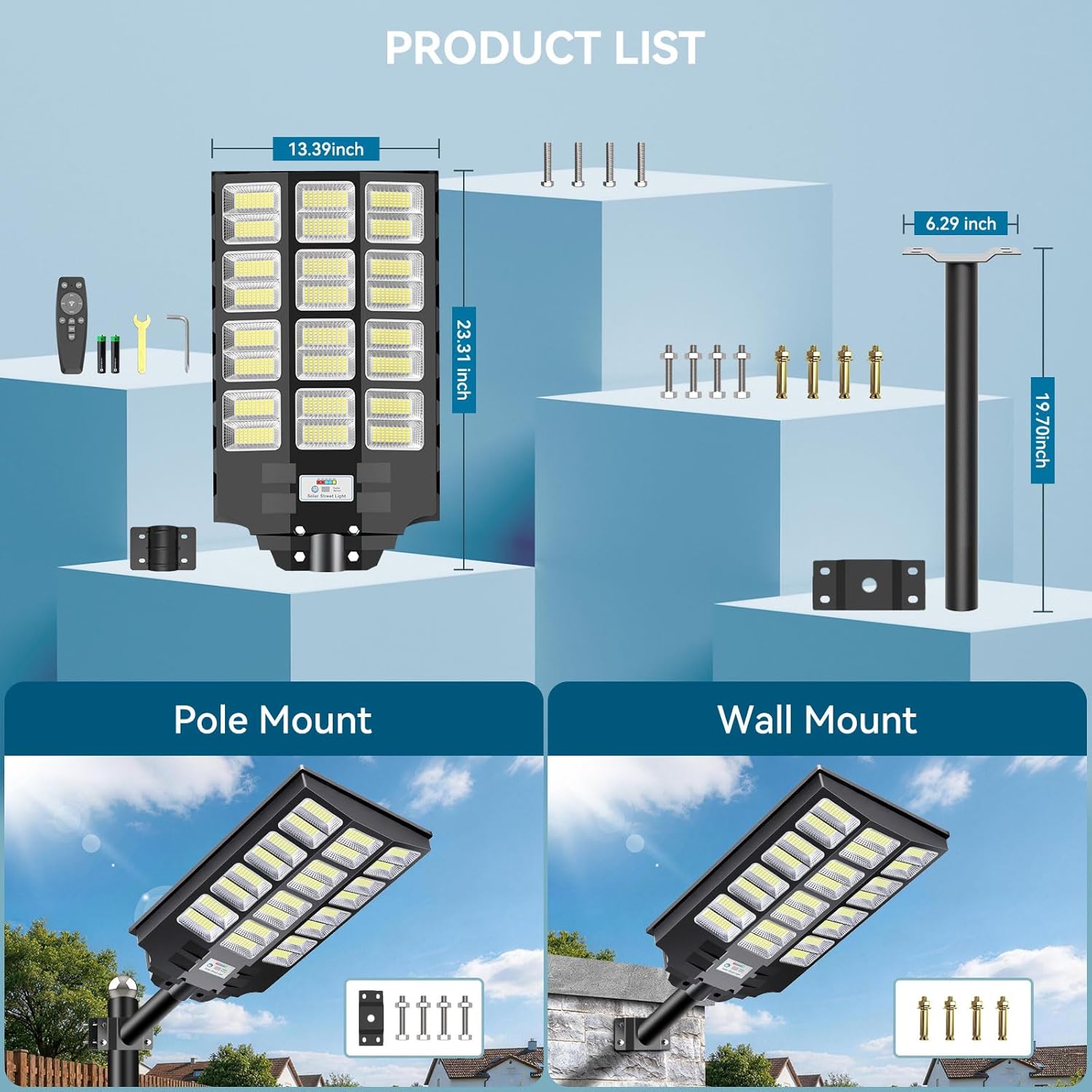 8000W Solar Street Lights Outdoor Waterproof, Dusk to Dawn Solar Lights Outdoor, LED Flood Security Light with Motion Sensor and Remote Control for Yard, Parking Lot, Garage, Street, 3 Pack