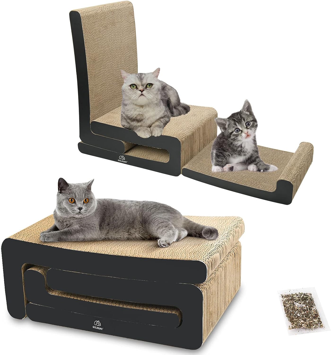 Cat Scratcher, 3 in 1 Combo Cat Scratching Post, Cardboard Cat Scratchers for Indoor Cats, Simple Installation, Double-Sided Use (Black)