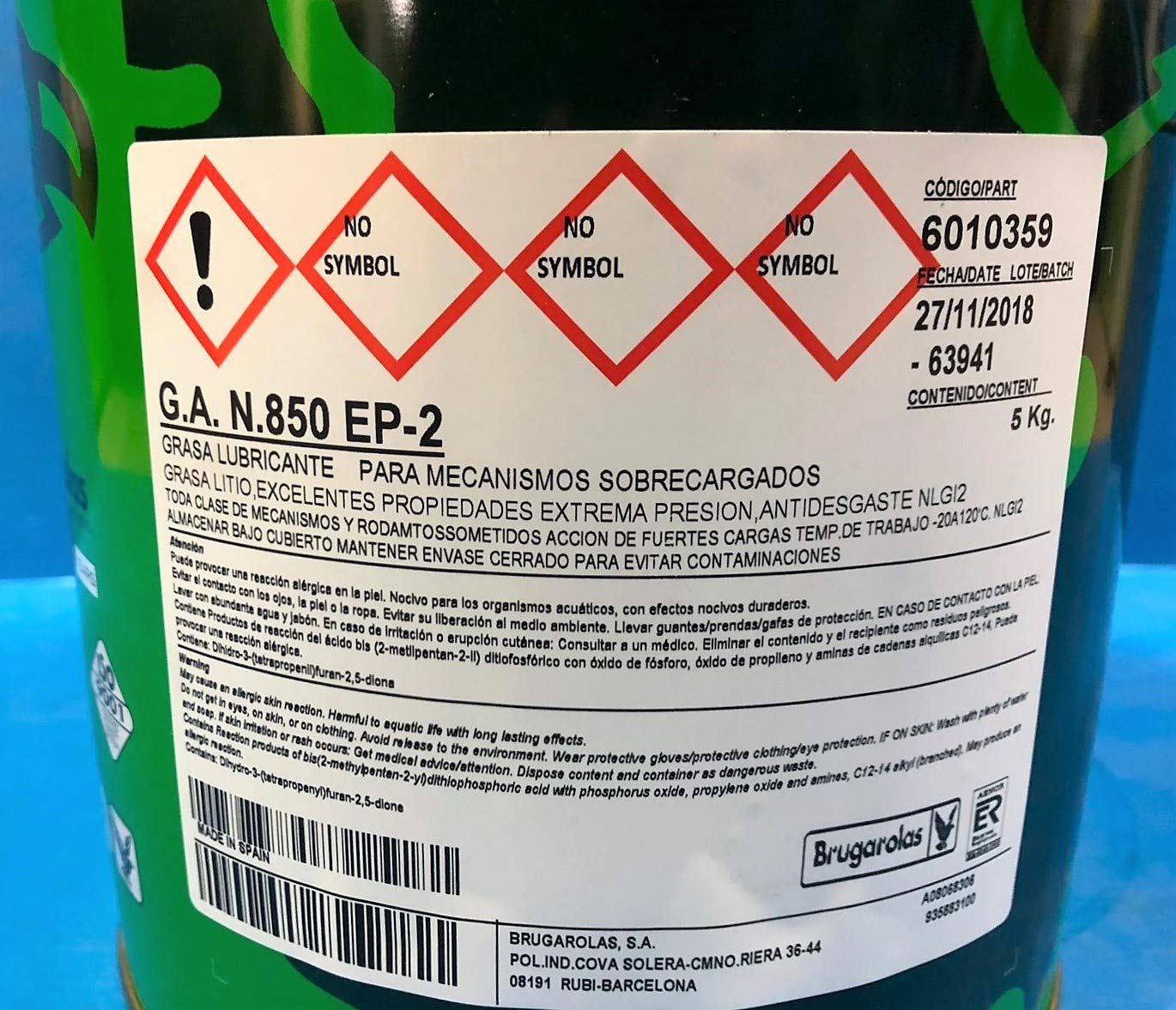 Grasa Litio Águila n850 EP-2. 5 Kilos. Especial para mecanismos y automatismos sobrecargados.