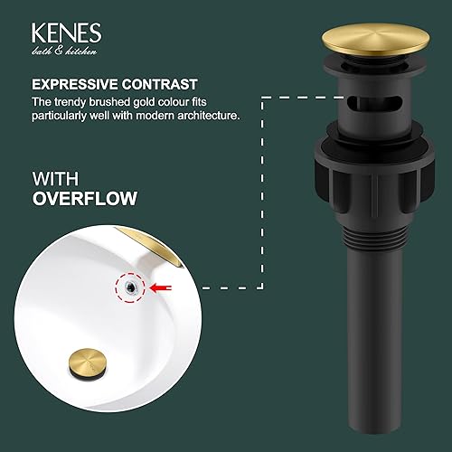Miniatura 48 de KENES Desagüe desplegable de bronce aceitado para lavabo, tapón de drenaje para lavabo, montaje de drenaje de fregadero sin desbordamiento, anti