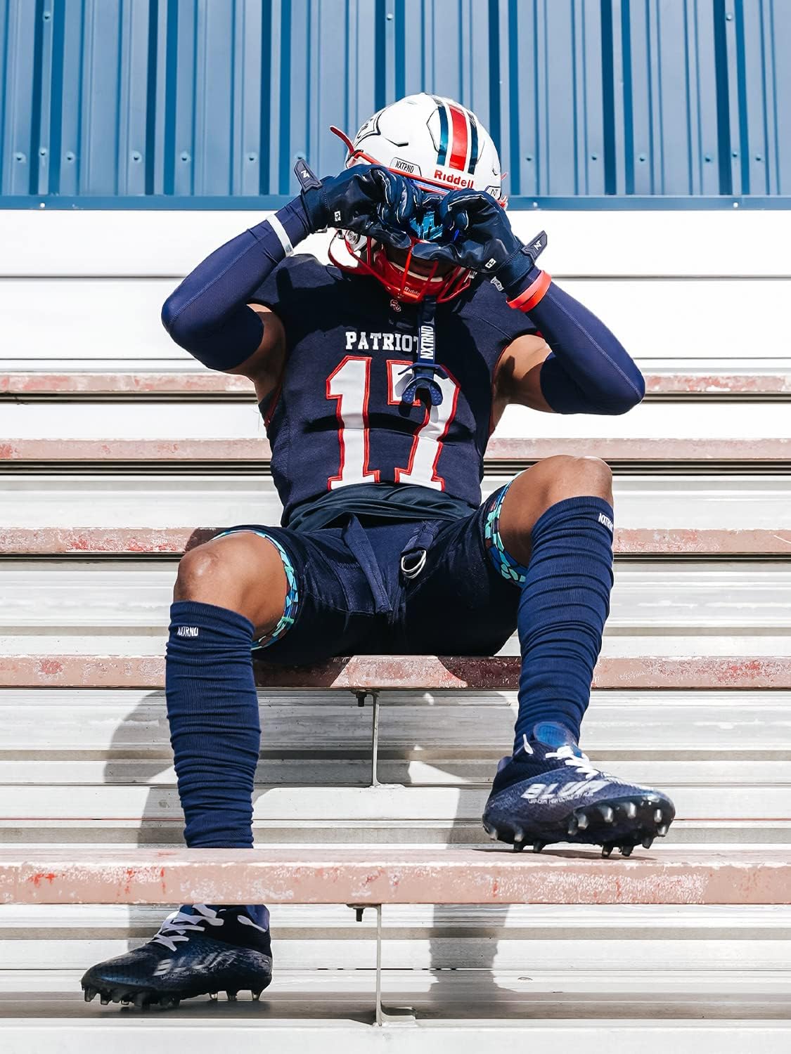 Nxtrnd XTD Scrunch Football Socks, Extra Long Padded Sport Socks for Men & Boys Large Navy Blue