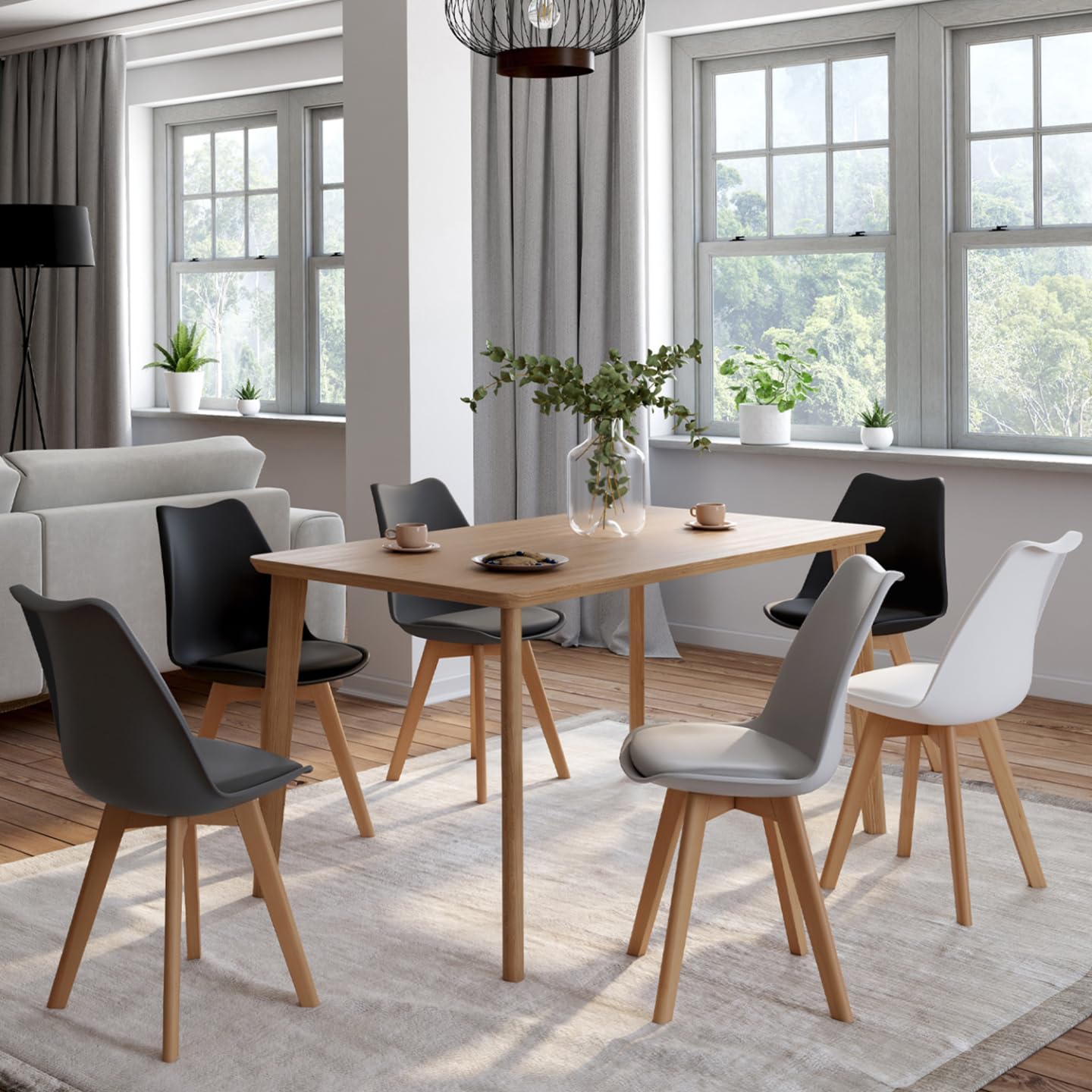 IDMarket SARA Mix Color Gris Claro, Blanco, Gris Oscuro X2, Negro x2 - Juego de 6 sillas escandinavas