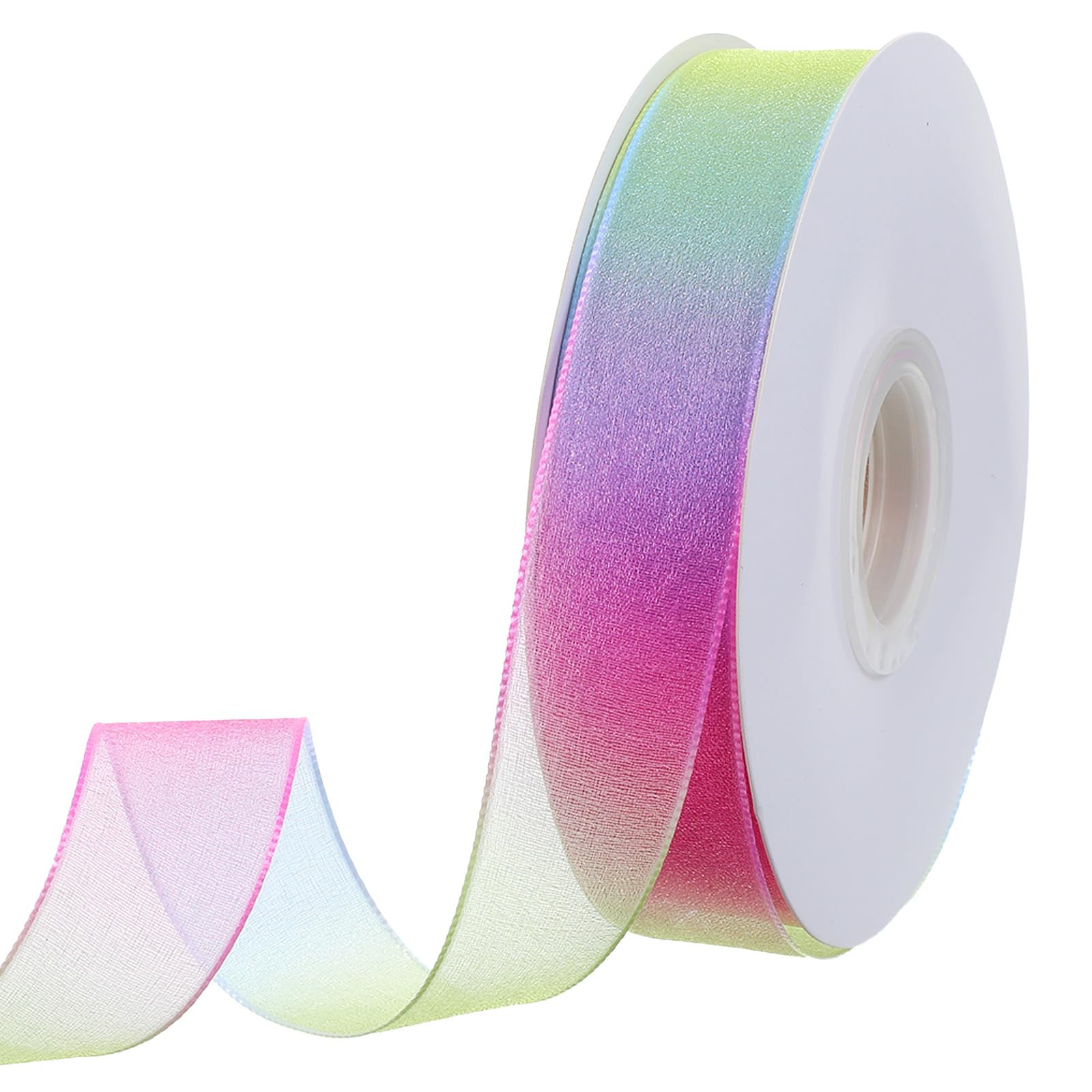 50 Yards Rainbow Ribbon 1 Inch Organza Ribbon Iridescent Sheer Ribbons for Gift Wrapping, Wedding Bouquet, Party Decoration