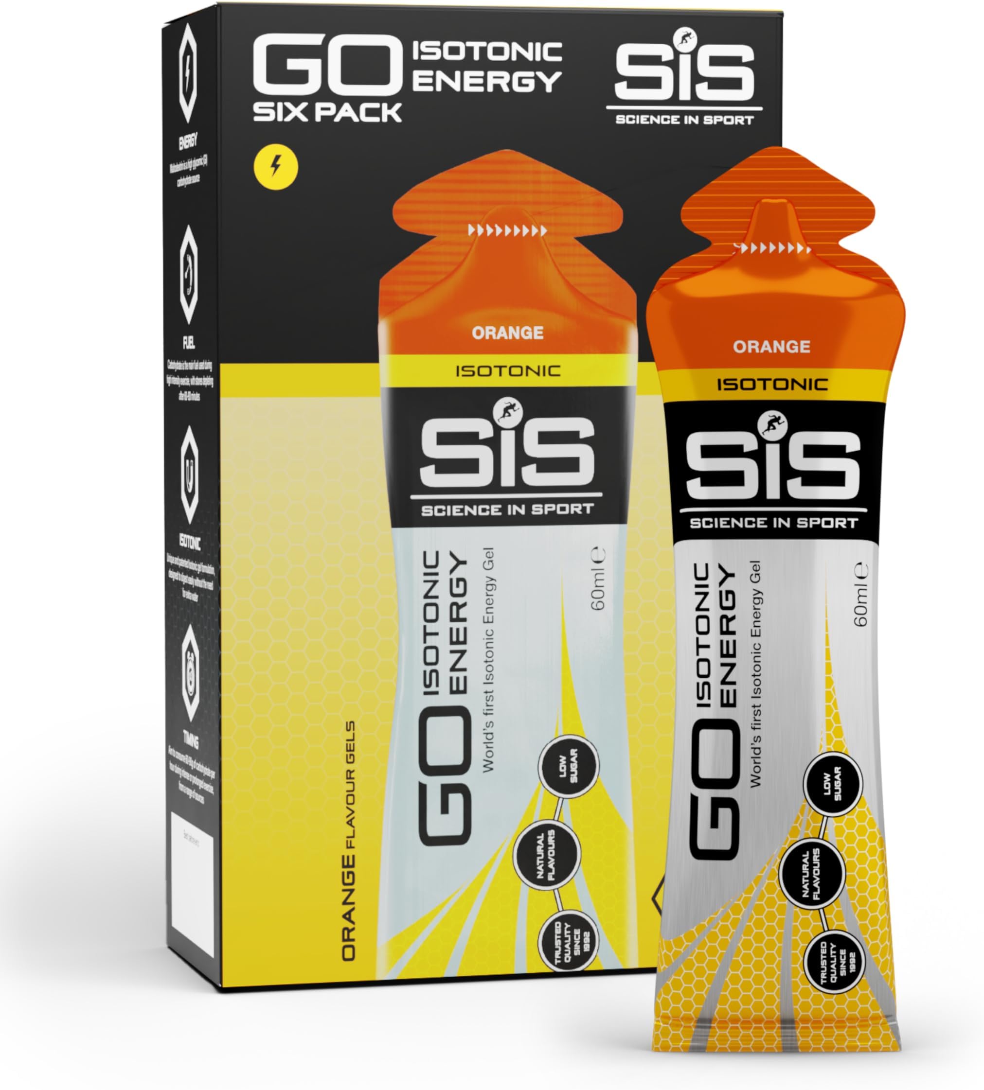 Science In Sport GO Isotonic Energy Gels | 22g Carbohydrates | Low Sugar | Easily Digestible | Gluten Free | No Water Needed | Running Gels | Orange Flavour | 6 Pack