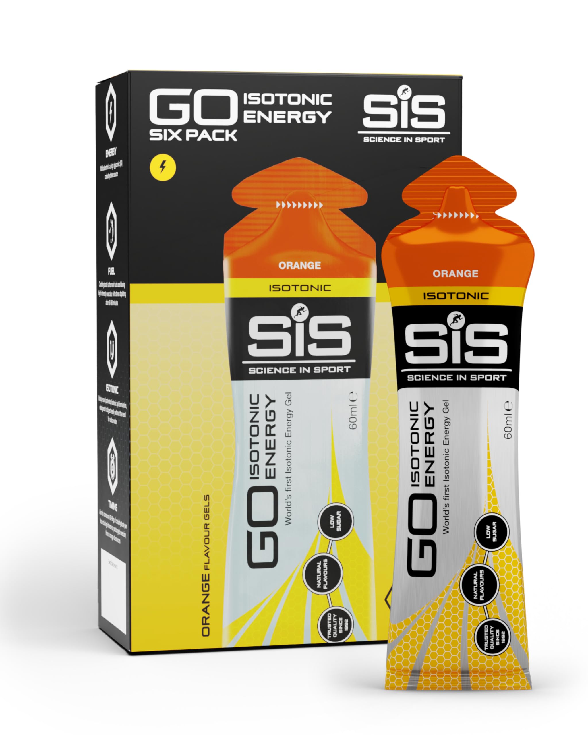 Science In Sport GO Isotonic Energy Gels, Running Gels with 22 g Carbohydrates, Low Sugar, Orange Flavour, 60 ml Per Serving (6 Pack)