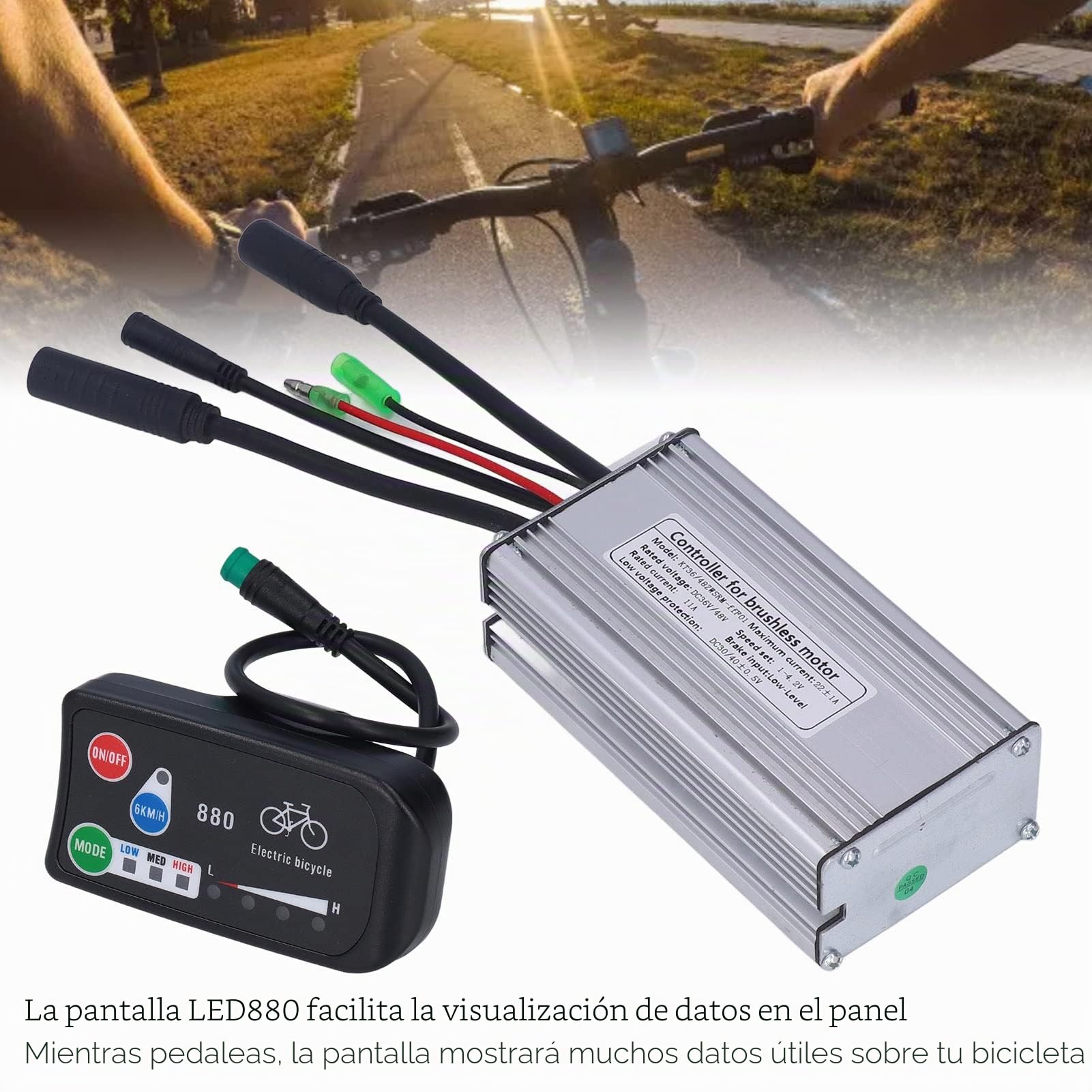 Kit de Controlador de Motor de Bicicleta Eléctrica, DC 36V 48V 500W 22A Controlador de Motor Pantalla LED 880 Acelerador de Pulgar 130X Sensor de Asistencia de Potencia 8C Kit