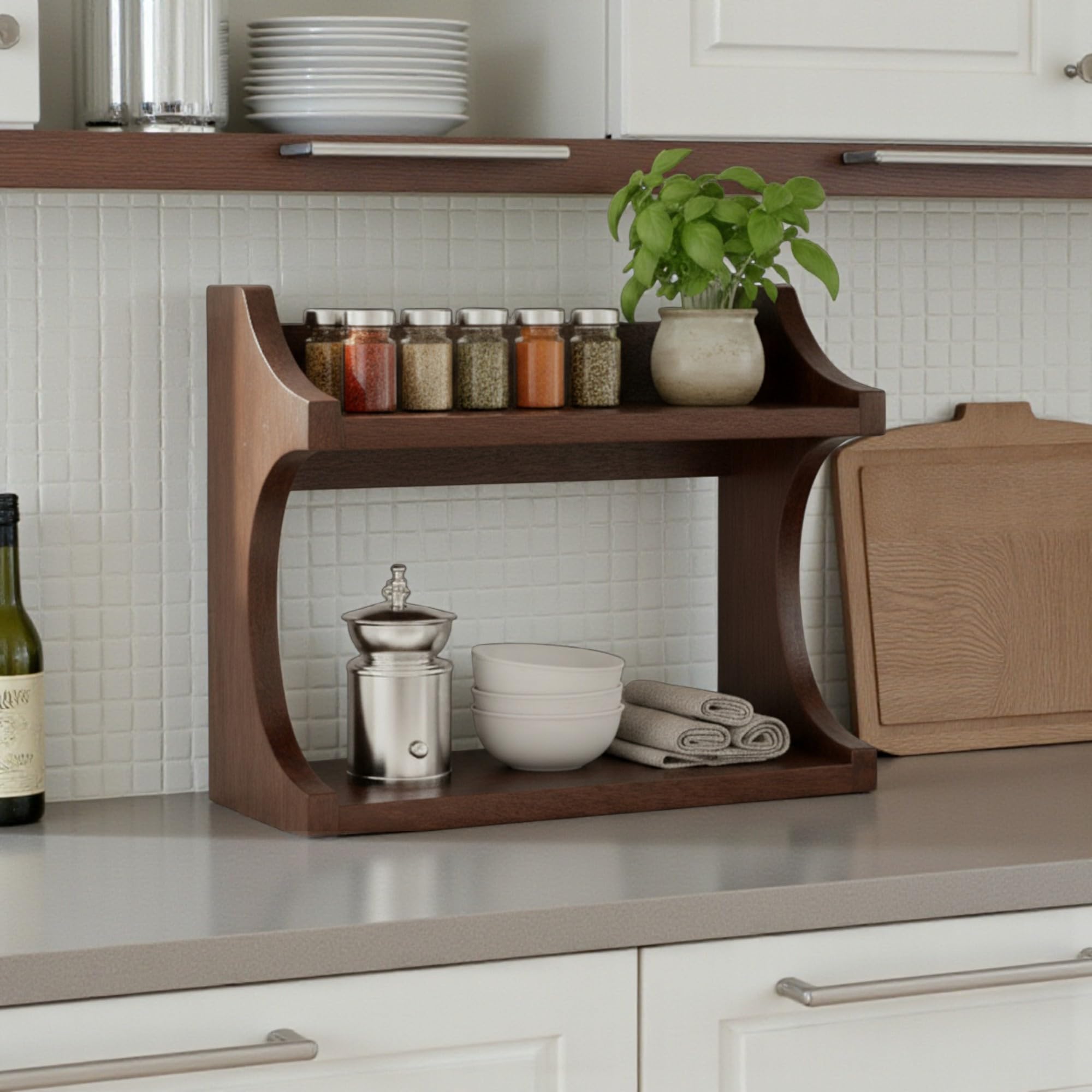 THE URBAN STORE Modern Walnut Finish Multipurpose Shelf Rack | Stylish Wall Mounted & Table Top Organizer for Bathroom & Kitchen-image-41