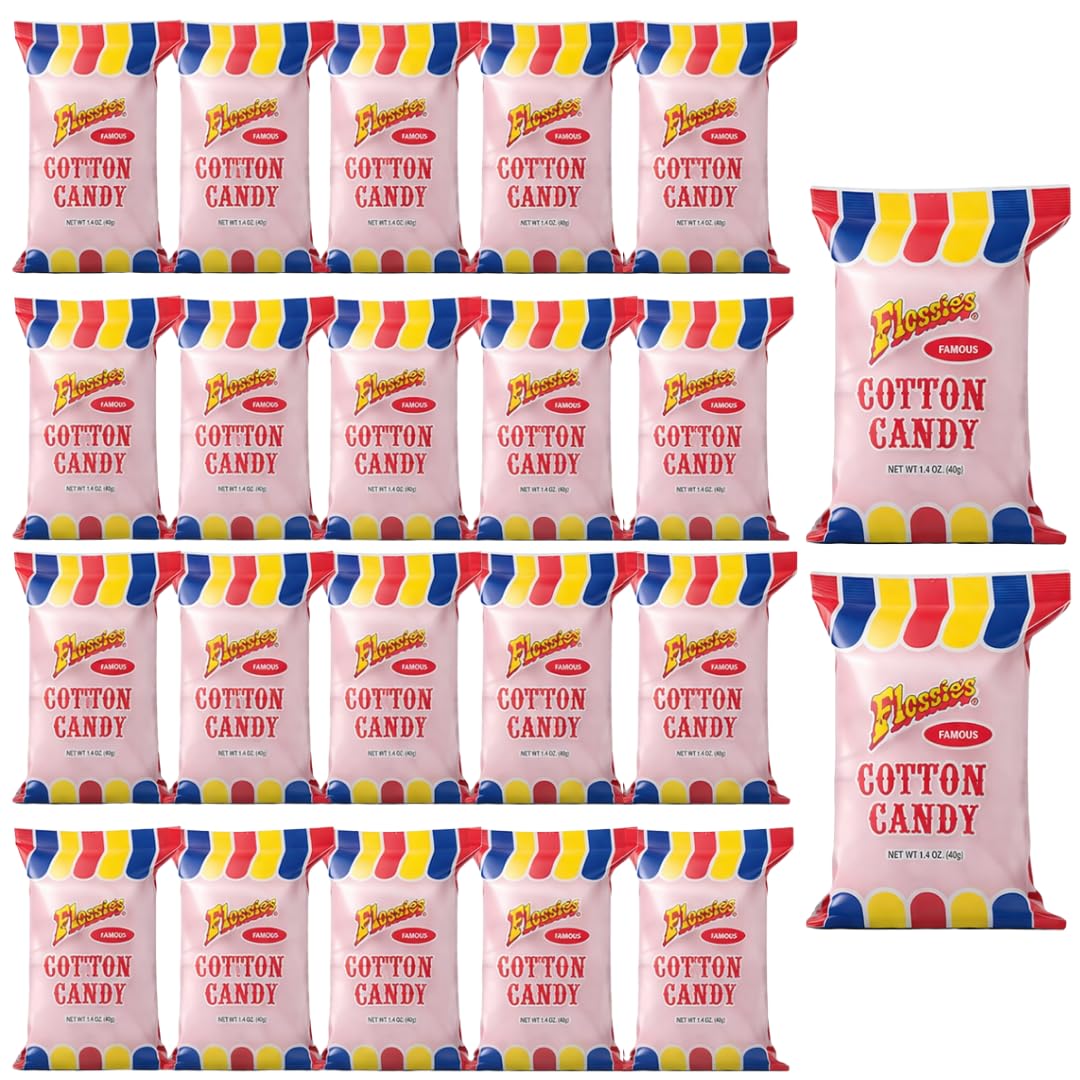 Flossie's Famous Pink-Strawberry Cotton Candy, Flavorful, Light and Fluffy Cotton Candy, Ideal Party Snack for All Ages, 2.4 Ounce (20 Pack)