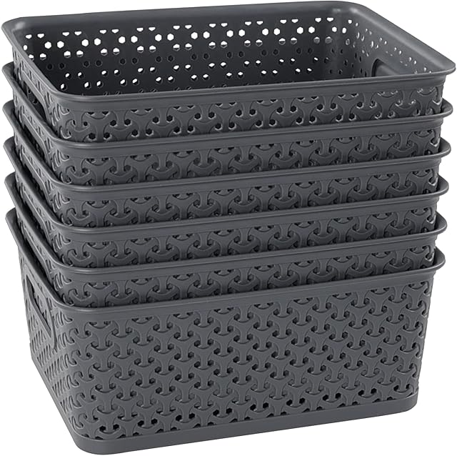 Gitany Plastic Woven Baskets, Small Cupboard Basket, 6 Baskets
