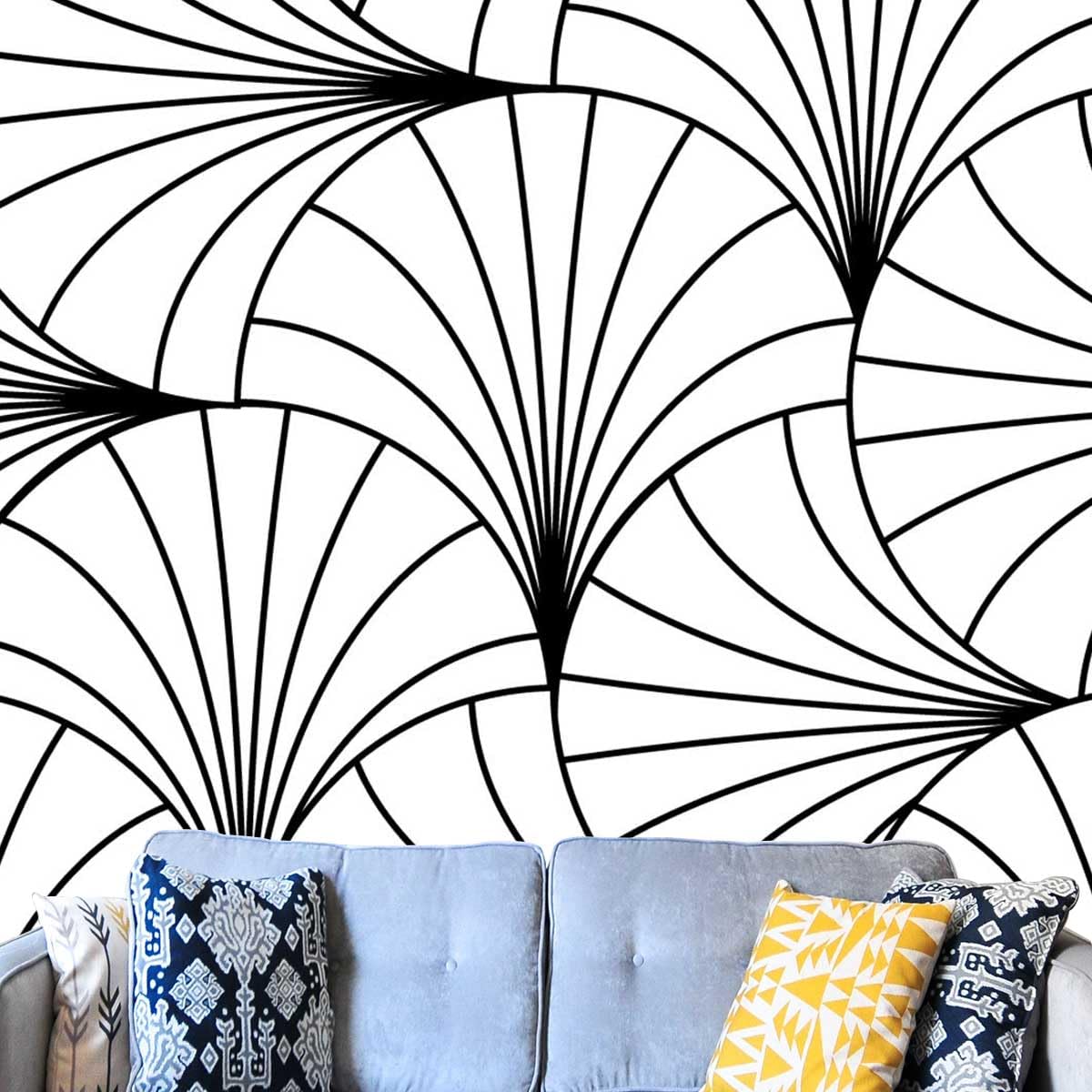 Tapiz Gris Con Diseño Moderno De Cuadros, Color Blanco Y Negro