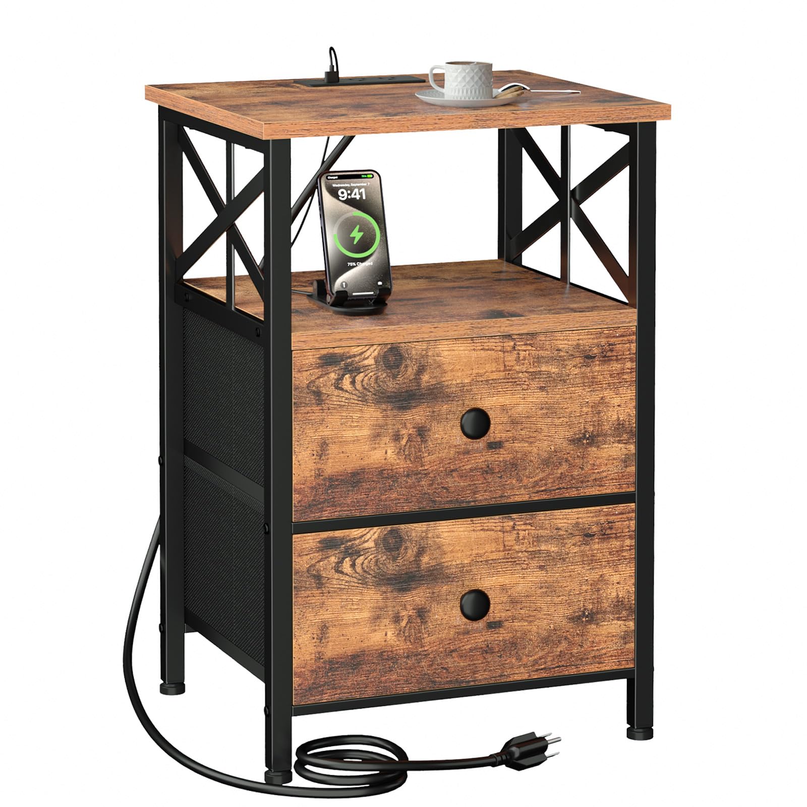 Table De Chevet Fine Avec Chargeur USB Et Lumières LED – Idéale Pour Petits Espaces, Chambre, Salon