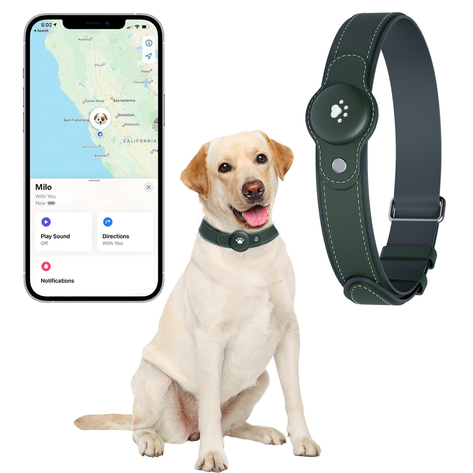 2-in-1 GPS Tracker for Dogs: Smart Collar with Real-Time Location, No Monthly Fee, Unlimited Range (iOS Only) GPS Tracker Dog Collar- Ideal for Small, Medium Large Dogs(Tracker Included)(Green)