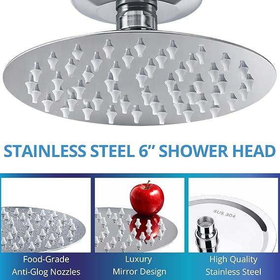 weAQUA SteelRain Filtered Shower Head 6 Solid Metal Rainfall Shower Head with Shower Filter, Dermatologist Recommended for Softer Skin, Hair, 99% Removal of Chlorine, Fluoride, Heavy Metals | Reduces Dry, Itchy Skin, Frizzy Hair