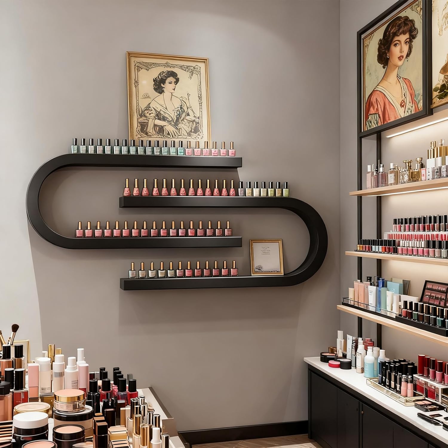 Wall Mounted Shelf Nail Polish Bottle Display Rack, U-Shaped Essential Oil Perfume Storage Rack, Multifunctional Hanging Salon/Beauty/Nail Shop Organizer Perfume Holder