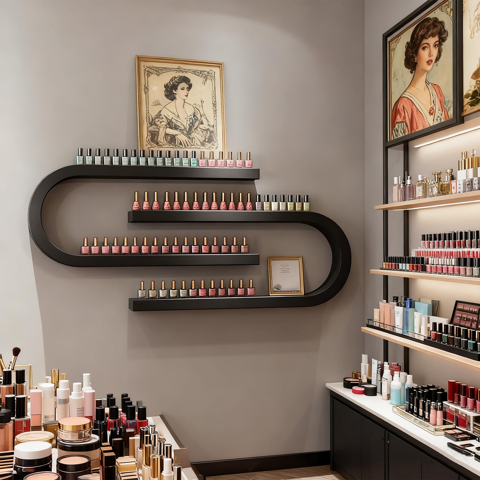 Naścienny stojak ekspozycyjny na lakier do paznokci w kształcie litery U, wielofunkcyjny organizer do przechowywania olejków eterycznych do salonu piękności, wiszący uchwyt na butelkę