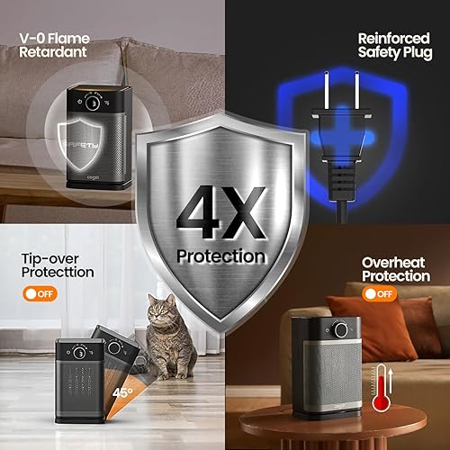 Miniatura 4 de Cegsin Calentador de espacio, calentadores eléctricos portátiles oscilantes de 85 para uso en interiores, calor de seguridad rápido PTC de 1400 W,
