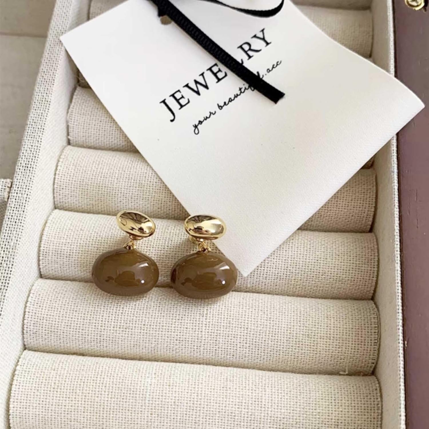 W WEILIRIAN Boho Marble Jacket Earrings Gold Bead Earrings Bead Stud Earrings Two Ways Front Back Earrings Jewelry for Women and Girls Gifts - Image 3