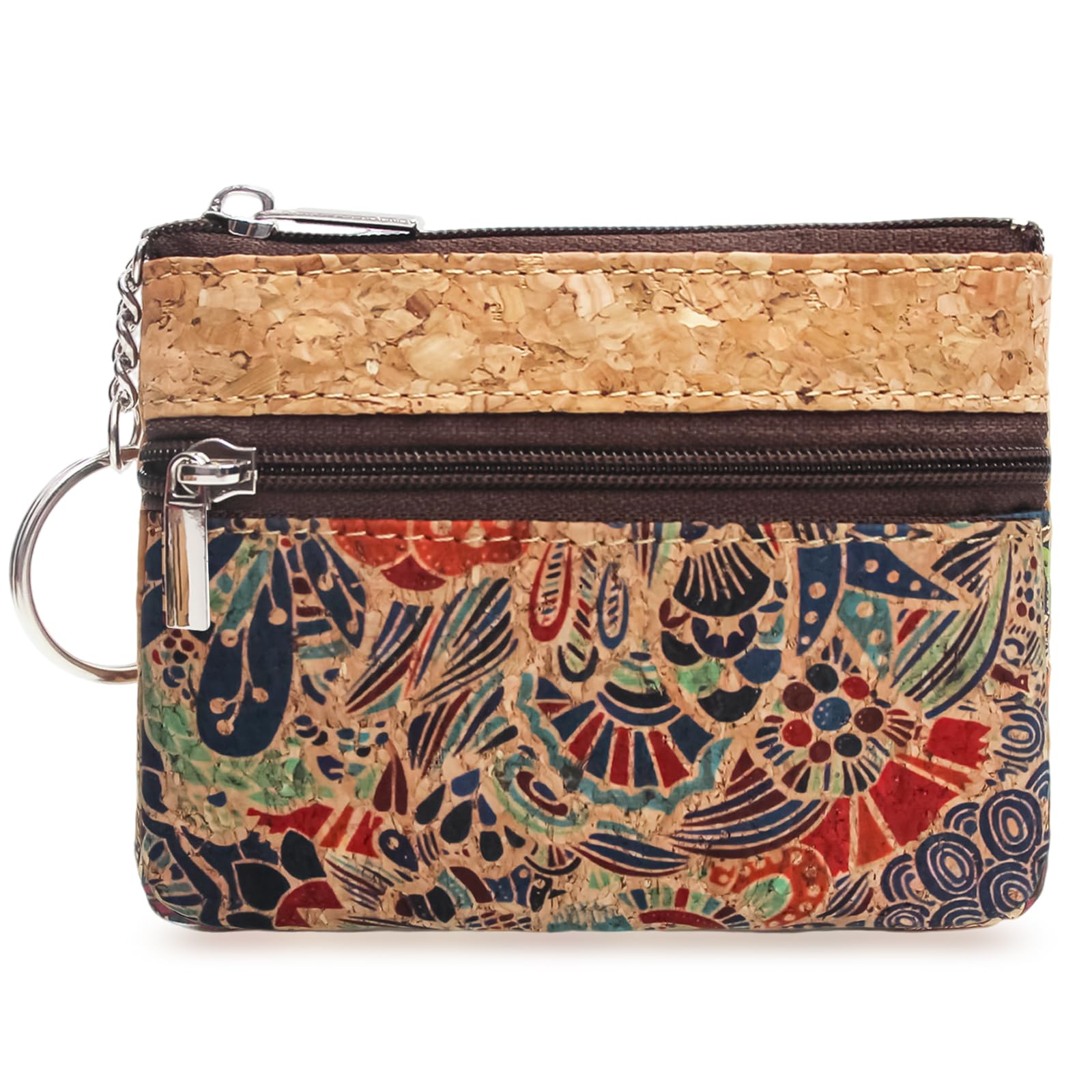 boshiho Kork Mini Schlüsseletui Damen - Vegane Schlüsseltasche Klein, Mini Änderungstasche Münzgeldbörse für unterwegs,Geschenke, Muttertag, Shopping-K