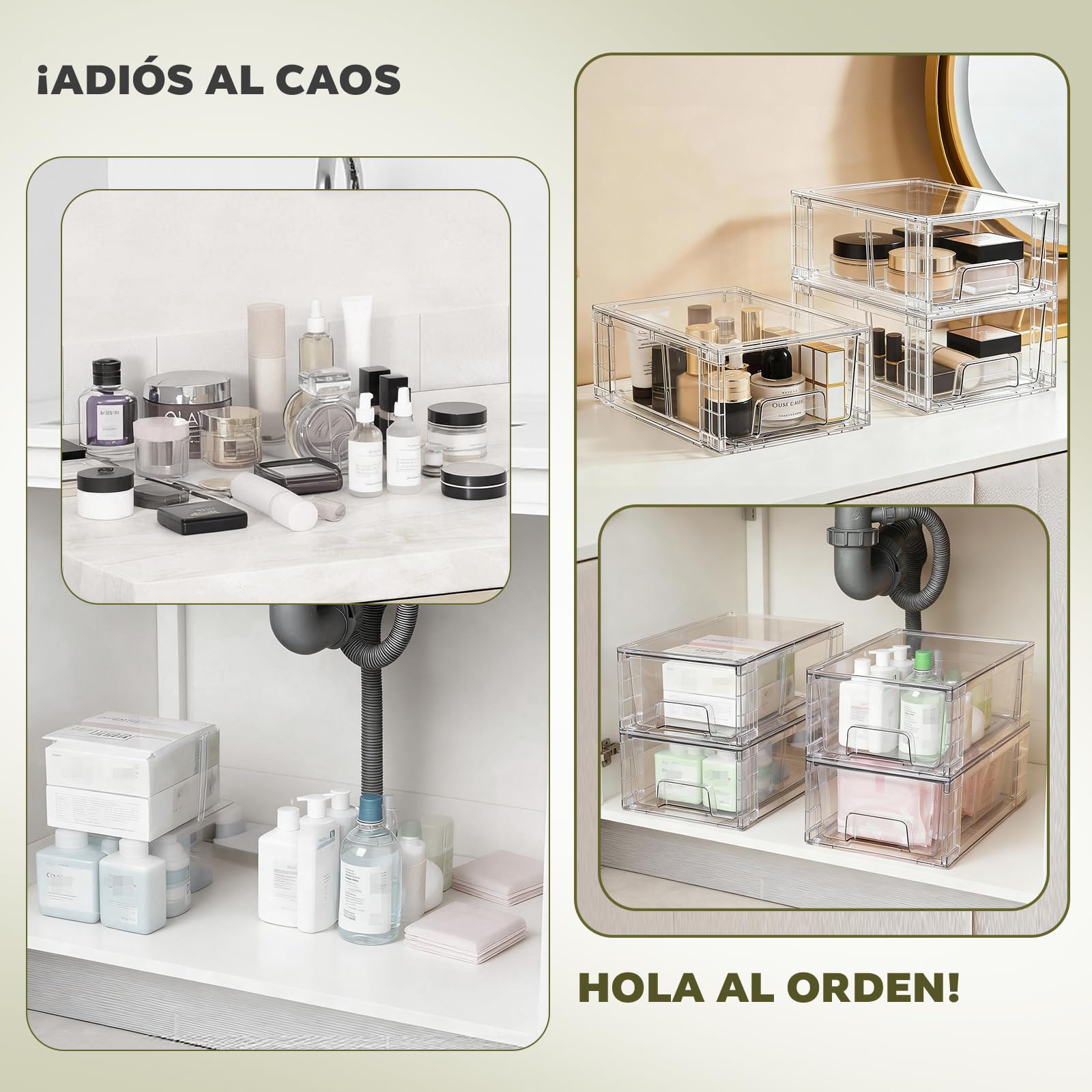 Juego de 4 Cajones Organizadores Apilables de Acrílico Transparente con Separador