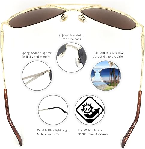 Miniatura 3 de JS - Lentes de sol clásicos de estilo militar polarizados 100 de protección frente a la radiación ultravioleta