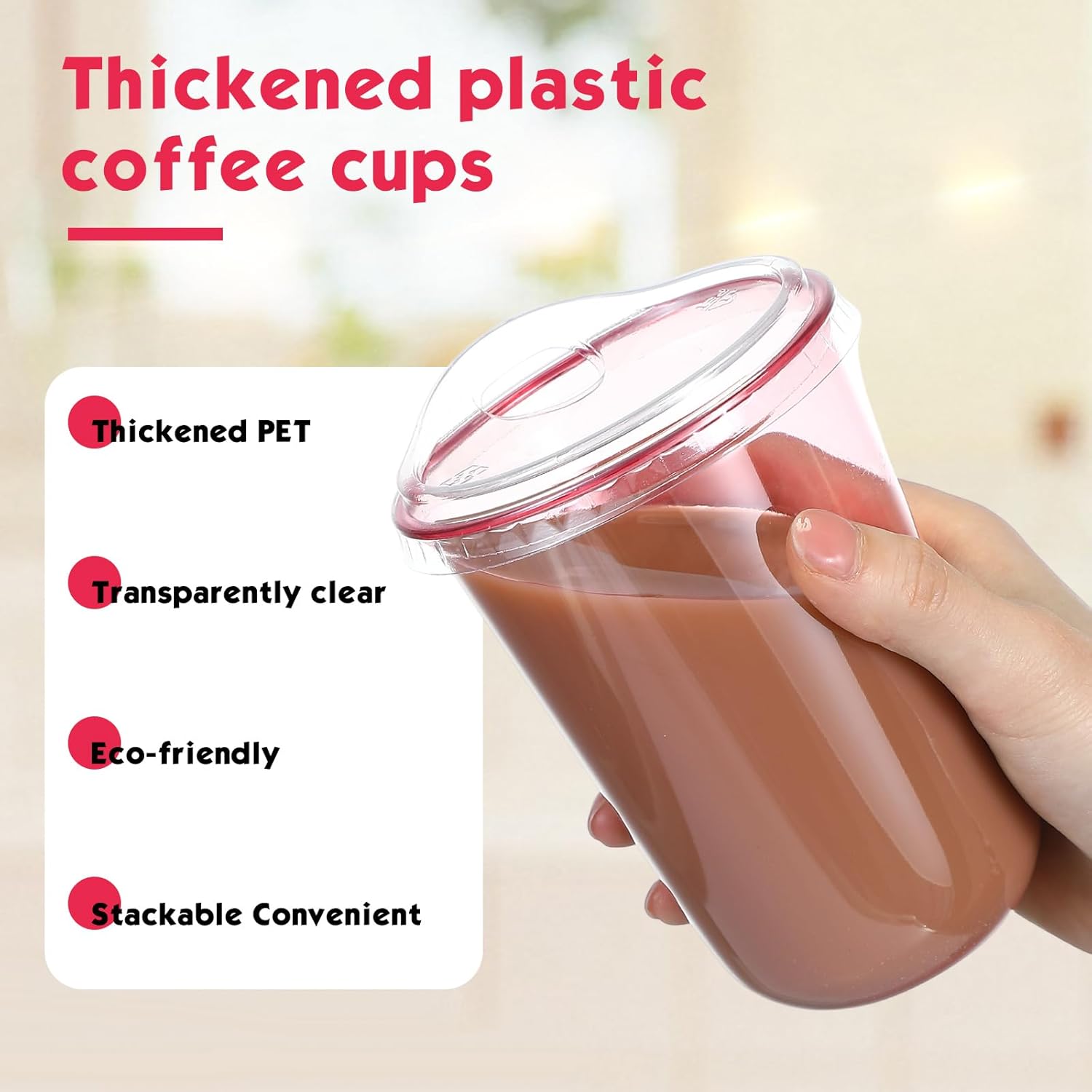 Baderke 50 Pcs Round Bottom Plastic Cups with Sip Lids Clear Disposable Iced Coffee Cups for Smoothie Cold Beverage Coffee Shops and Party Catering(16 oz,Pink) - Image 4