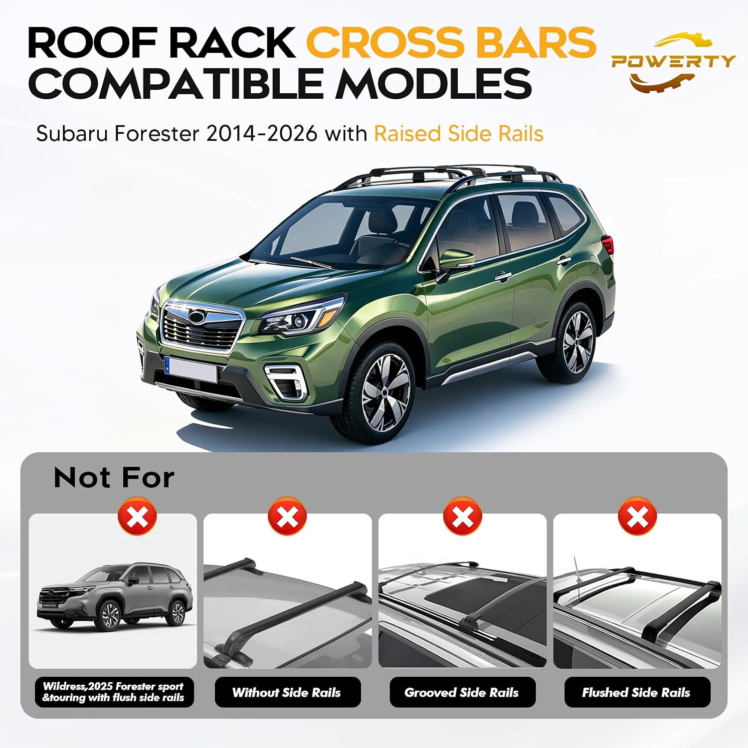 Powerty 300LBS Roof Rack Cross Bars for 2014-2026 Subaru Forester with Raised Side Rails(Not for WildernessTrim), Lockable Aluminum Roof Crossbars Rooftop Luggage Racks for Forester Accessories