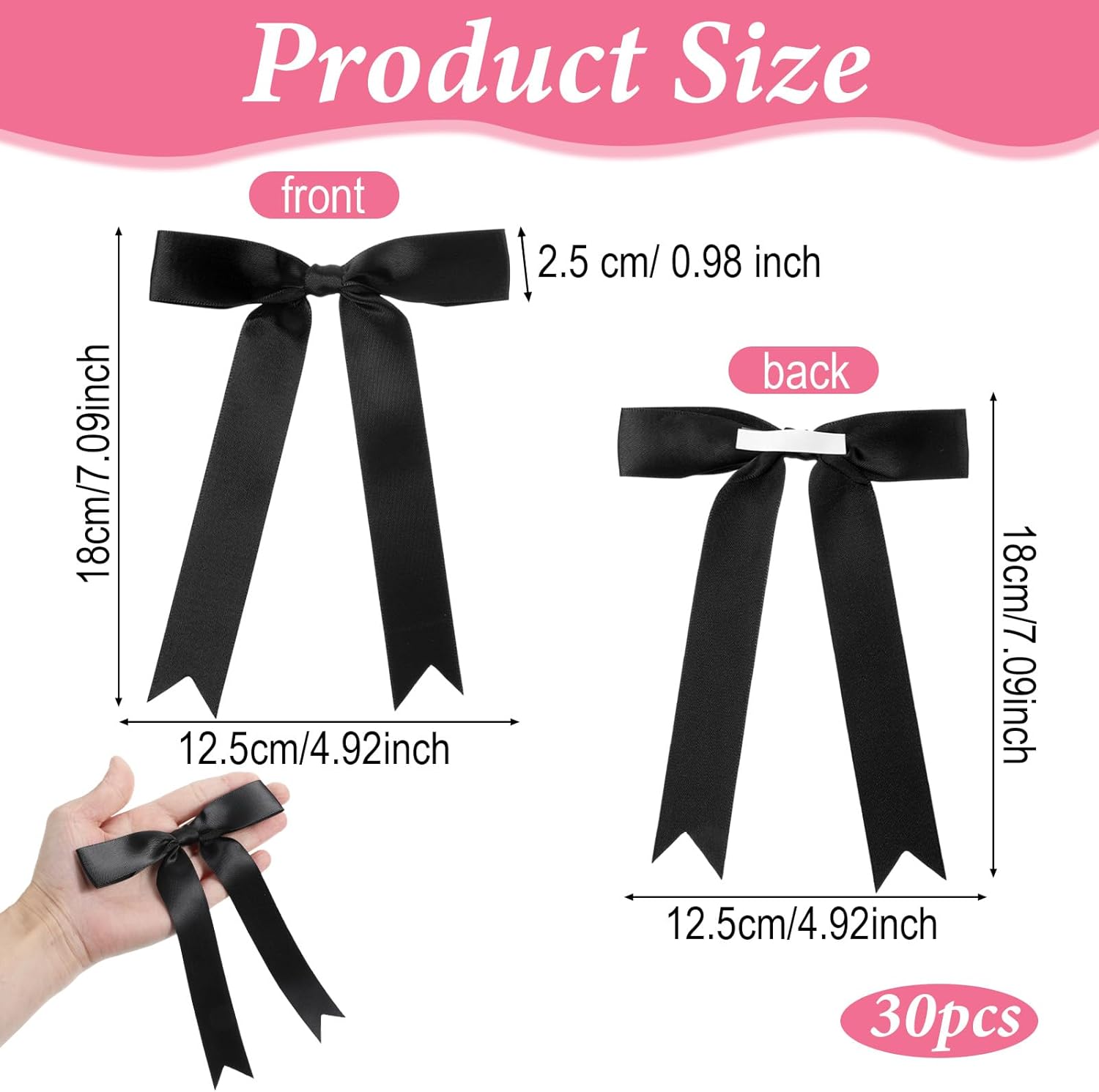 30 Pcs Black Satin Ribbon Bows, Self Adhesive Premade Satin Bows 5x7'' Large Black Bow with Double Sided Tape Ribbon Bow for Gift Wrapping Christmas Birthday Balloons Wedding Crafts - Image 2