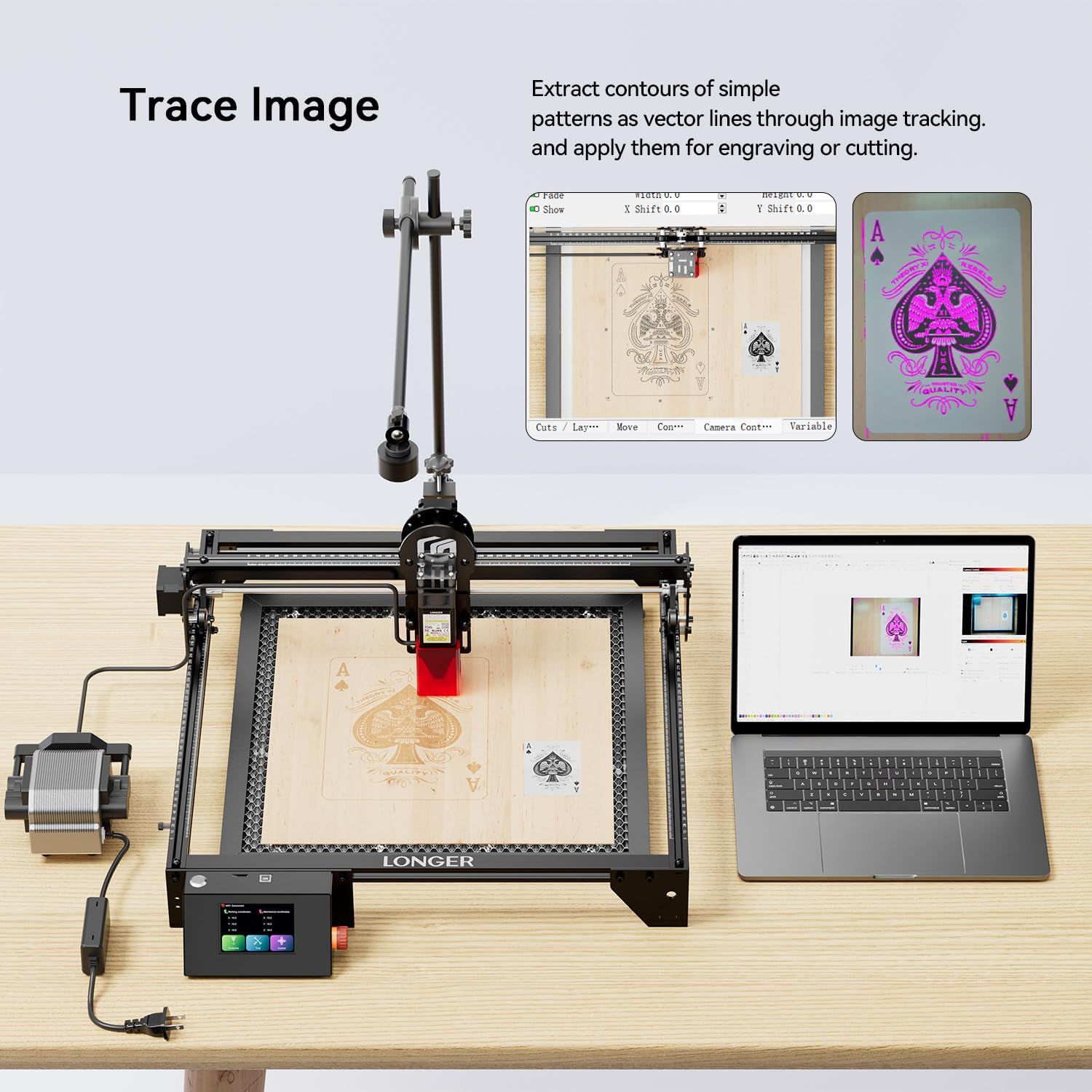 Longer RAY5 20000mW Laser Engraver, 20000mW High-Precision Laser Cutter with Air Assist kit & Camera Kit – 5MP HD Precision Auto Positioning, Class 4
