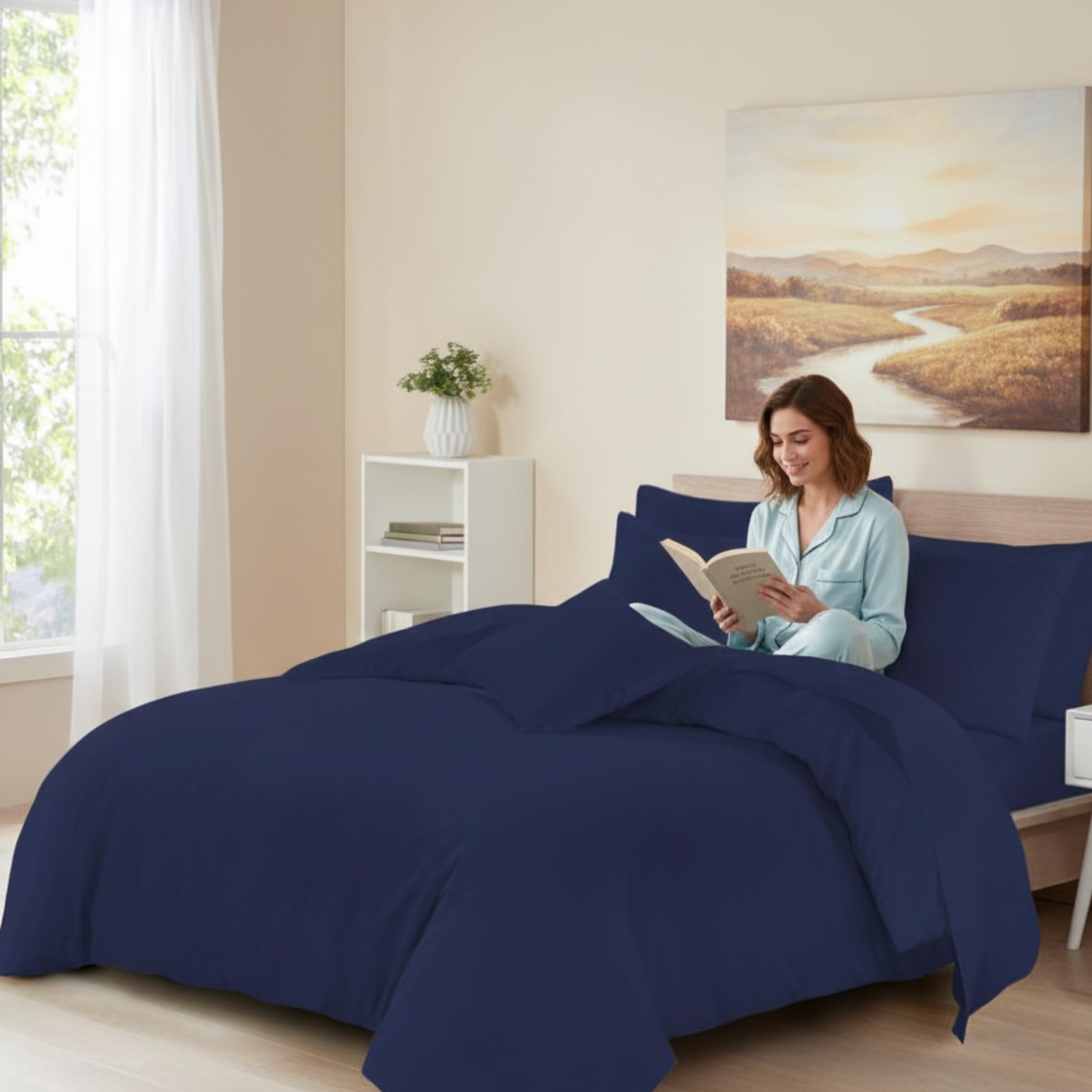 Dolce Vari Luxury Microfiber Duvet Set Ultra Soft & Warm Bedding Set Room Decor Quilt Duvet Set (Navy, Single)