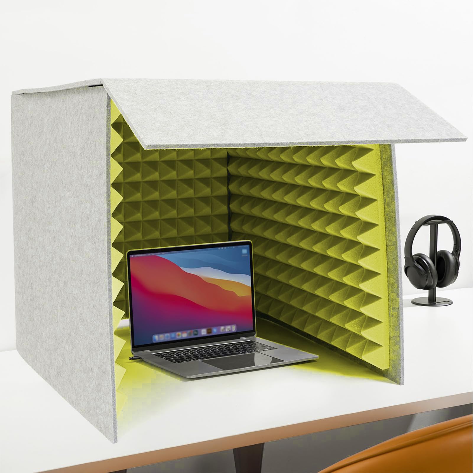 Cabine d'enregistrement insonorisée portable avec écran acoustique pliable jaune de 23,6"
